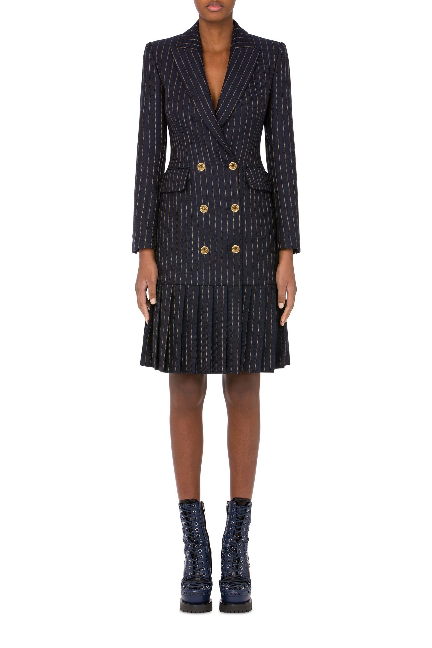 PINSTRIPE ROBE MANTEAU DRESS BLUE 1