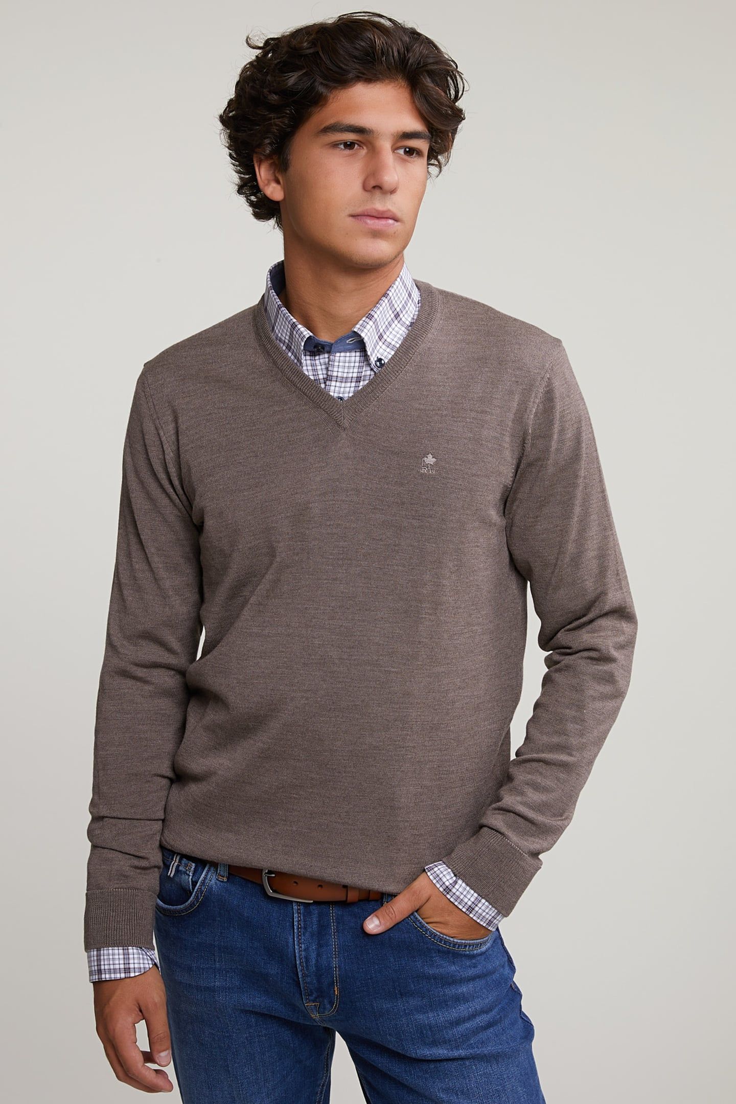MER BSC CF V-NECK SWT BEIGE 3