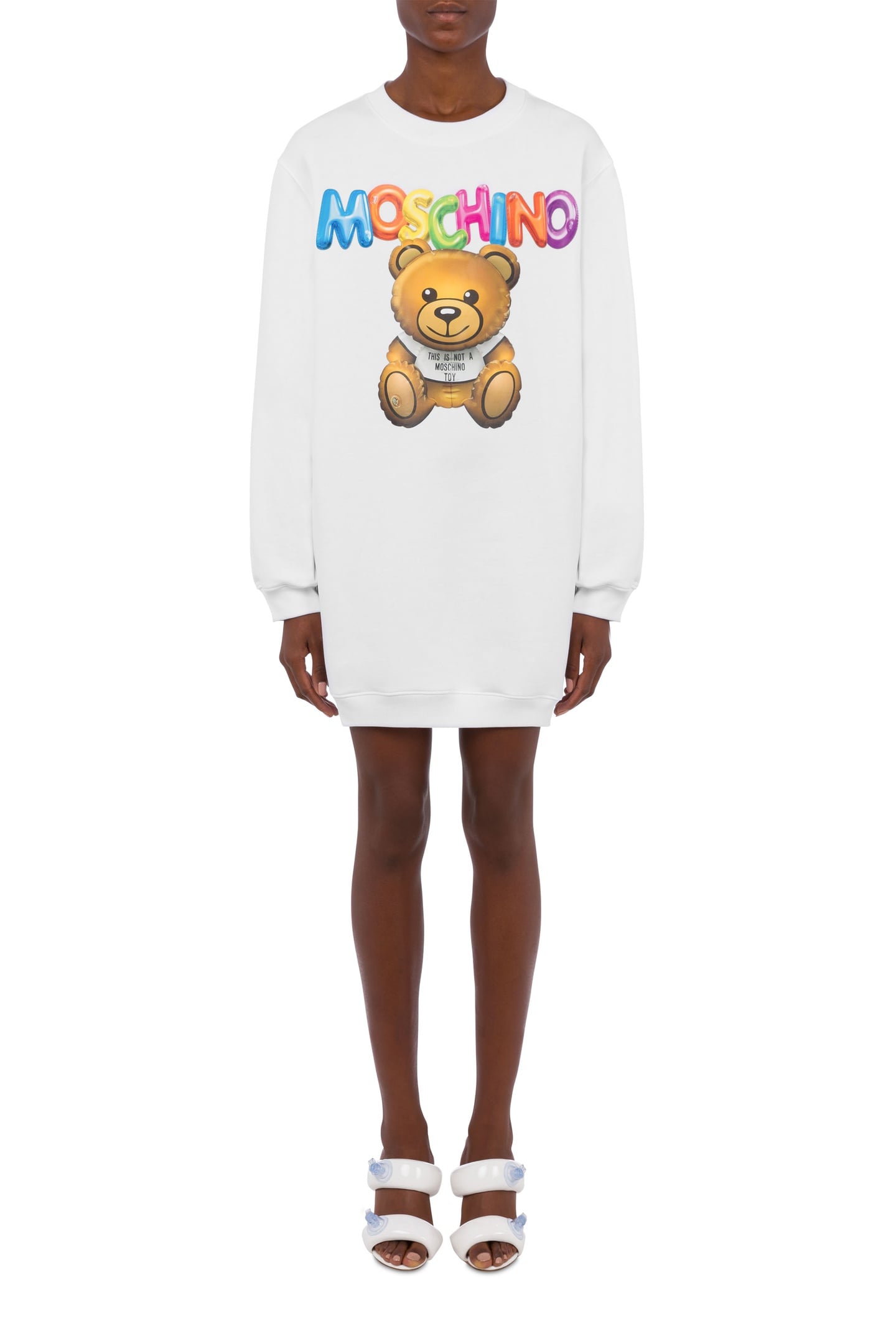TEDDY BEAR ORGANIC FLEECE DRESS WHITE 1