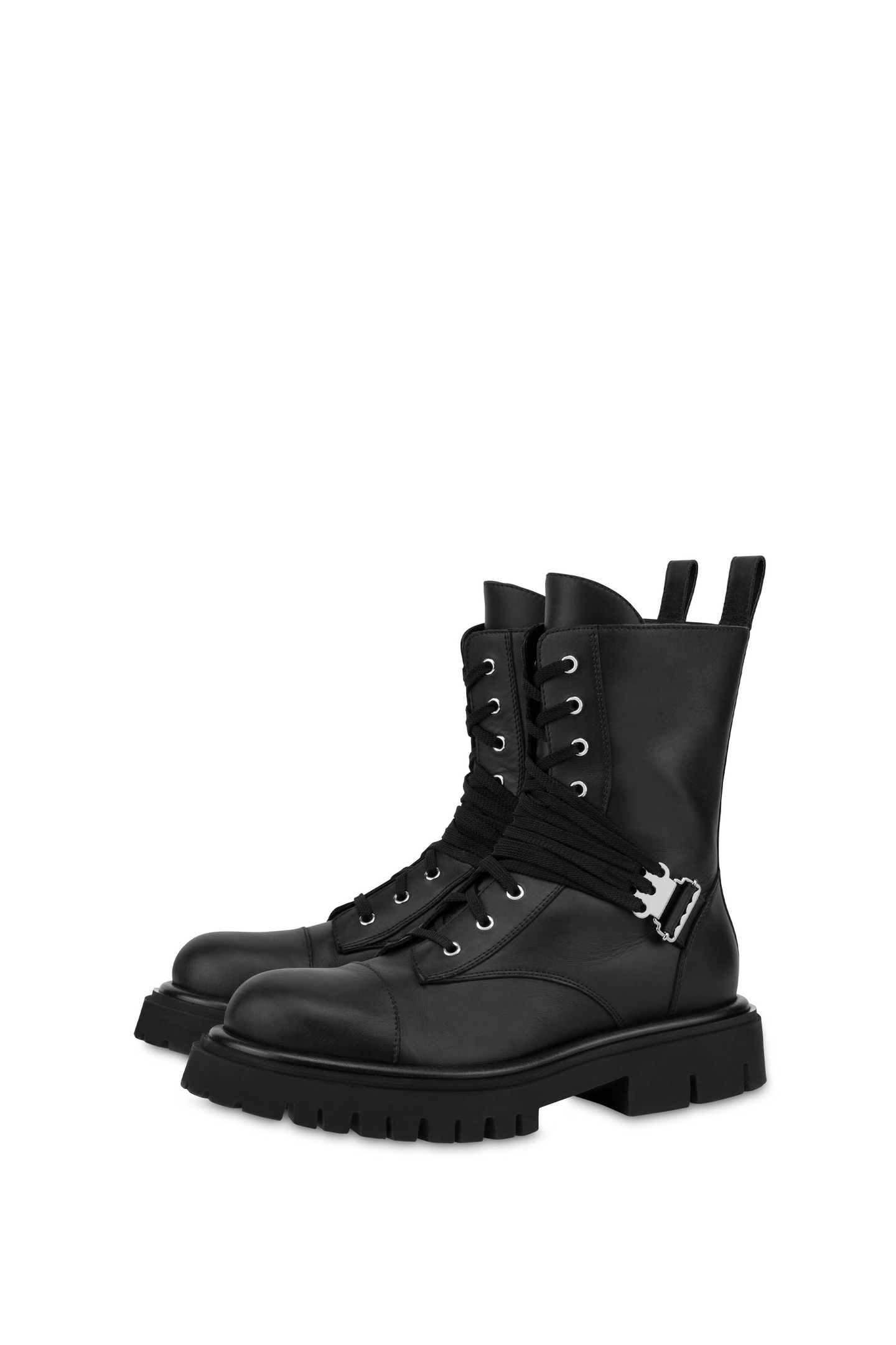 CALFSKIN COMBAT BOOT WITH LACES BLACK 2