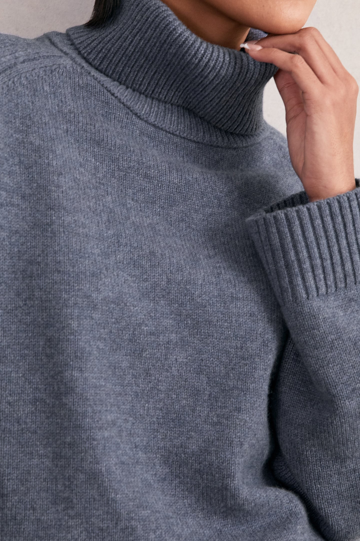 CASHMERE BLEND ROLL NECK BLUE MARL 5