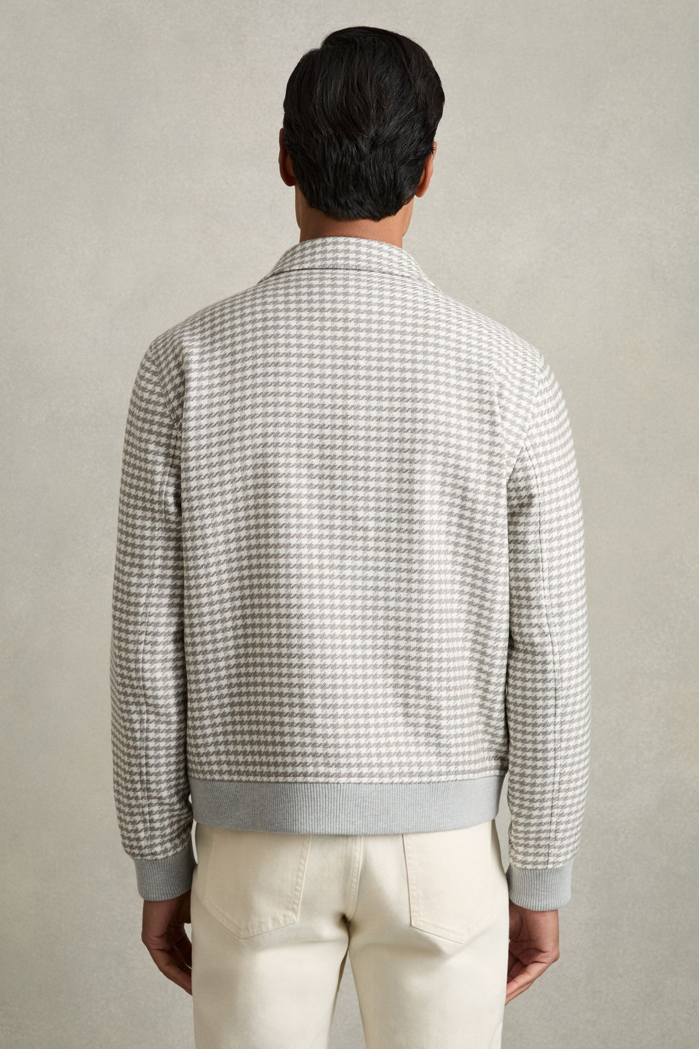 LS DOGTOOTH CHECK BLOUSON JACKET SOFT GREY/WHITE 3