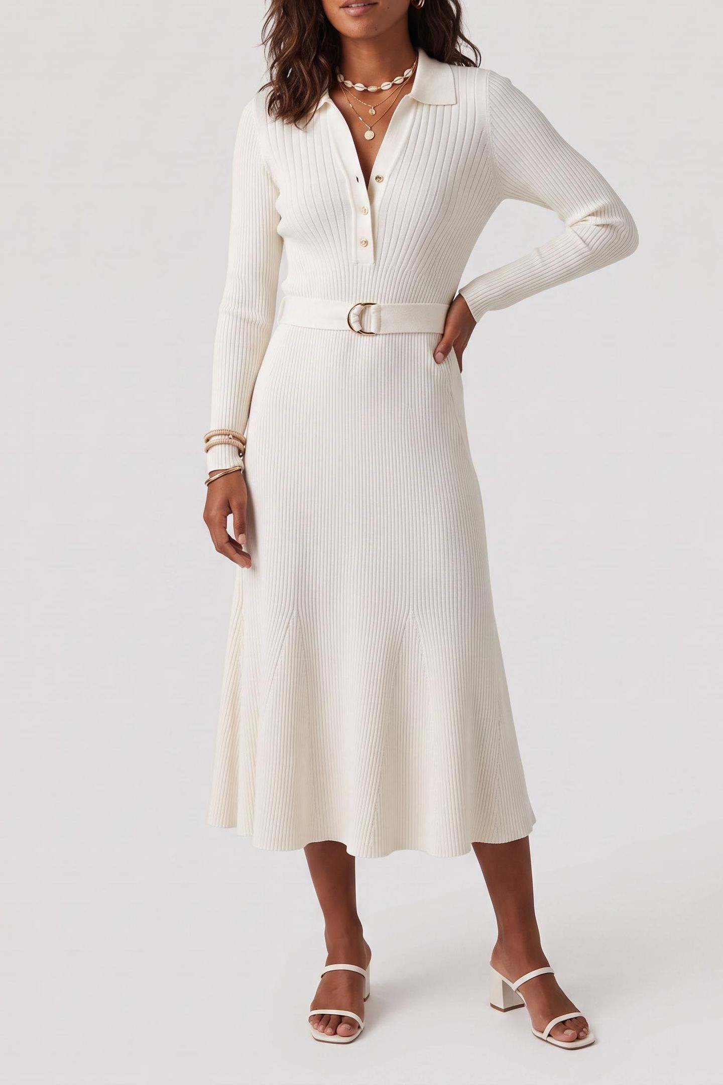 AGATHE POLO LS DRESS MACADAMIA 1