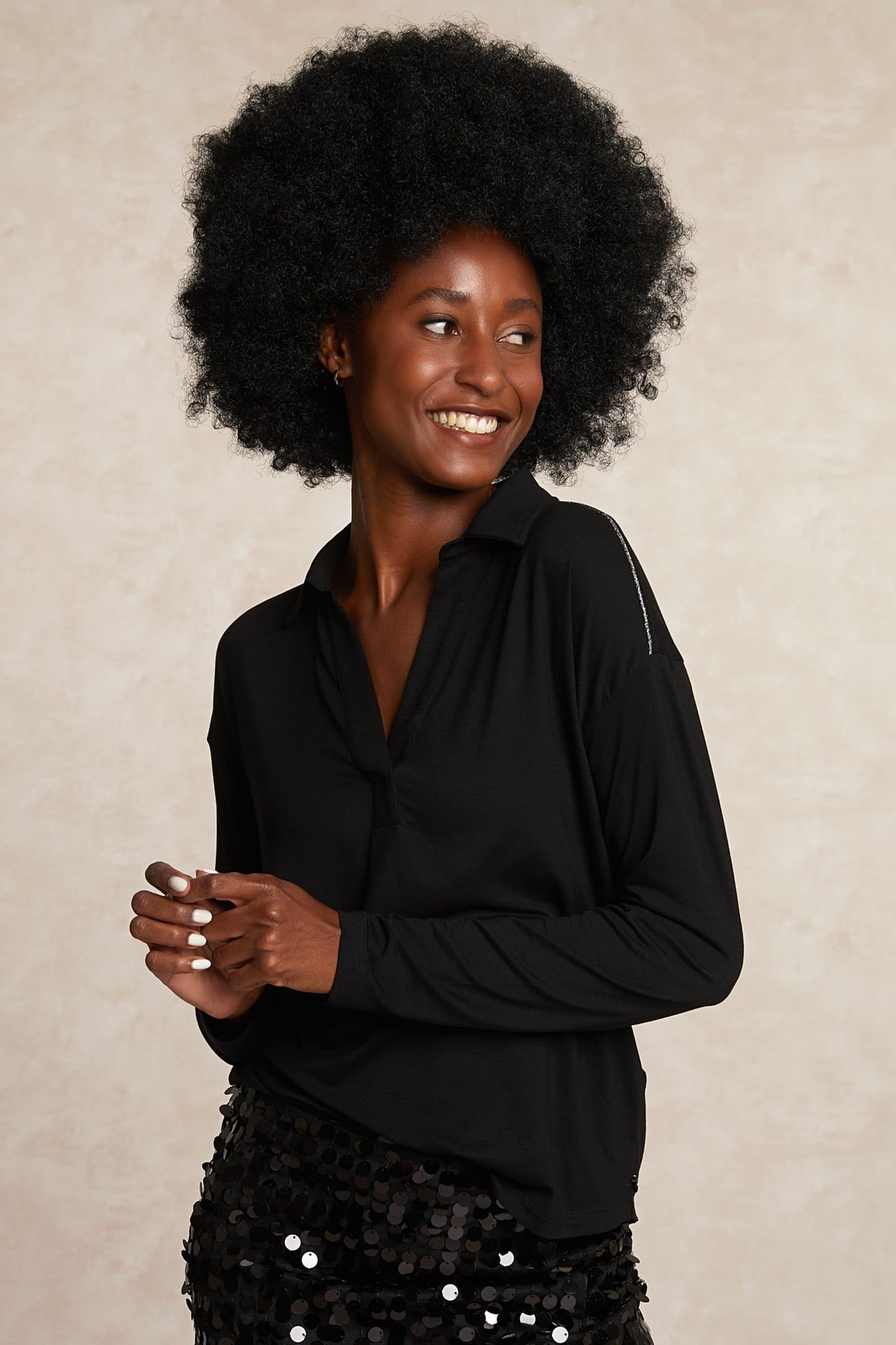 VISCOSE V-NECK BLOUSE GLITTER DETAIL BLACK 3