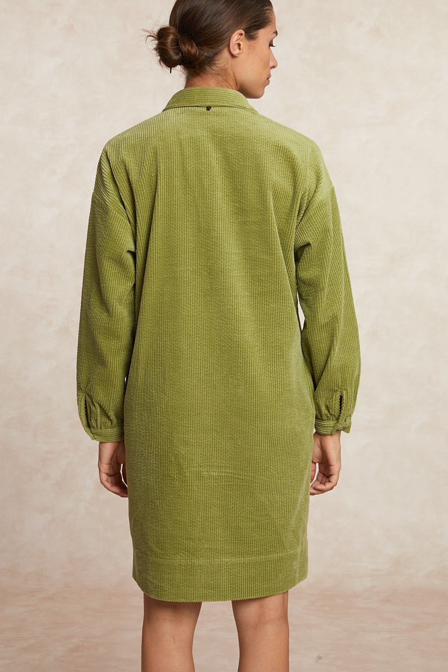 BELTED CORDUROY DRESS WITH BUTTONS OLIVE GREEN 2