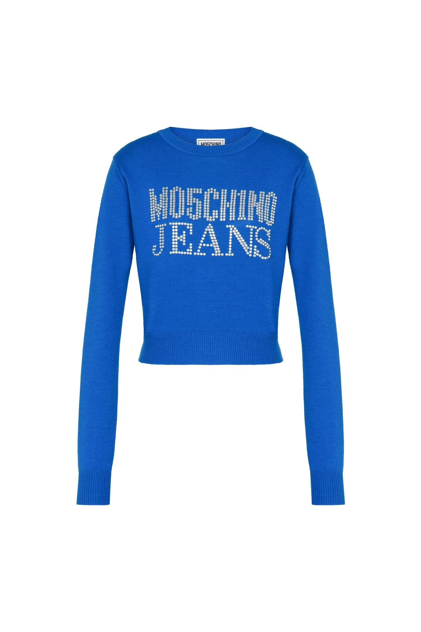 WOOL BLEND PULLOVER RHINESTONE LOGO BLUE 3
