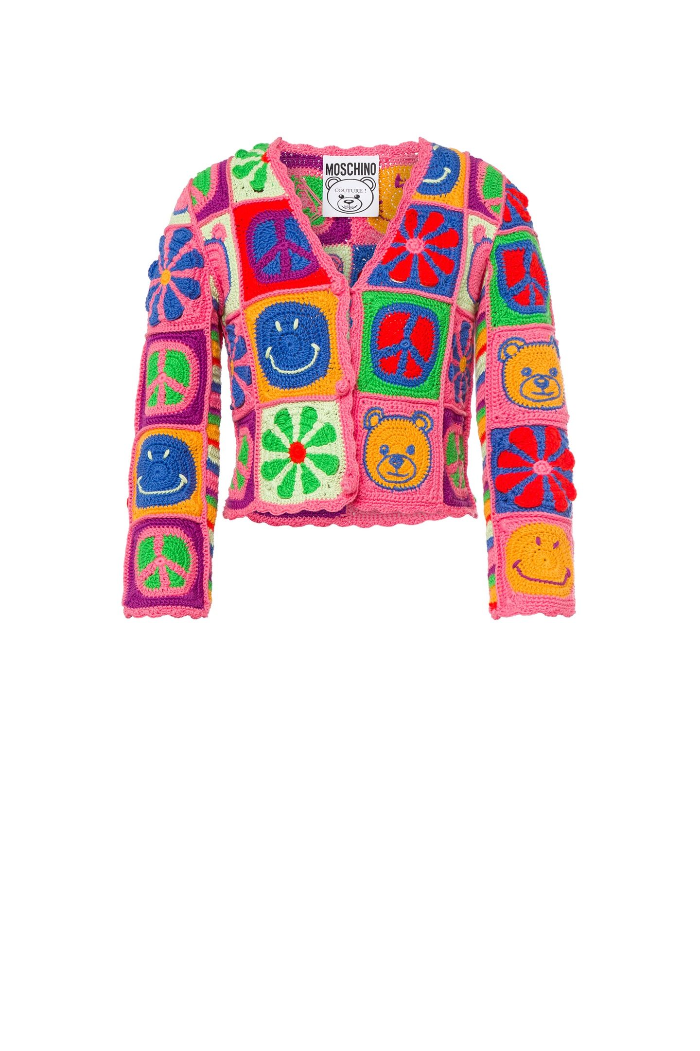 CARDIGAN CROPPED IN CROCHET MOSCHINO SYMBOLS PINK 3