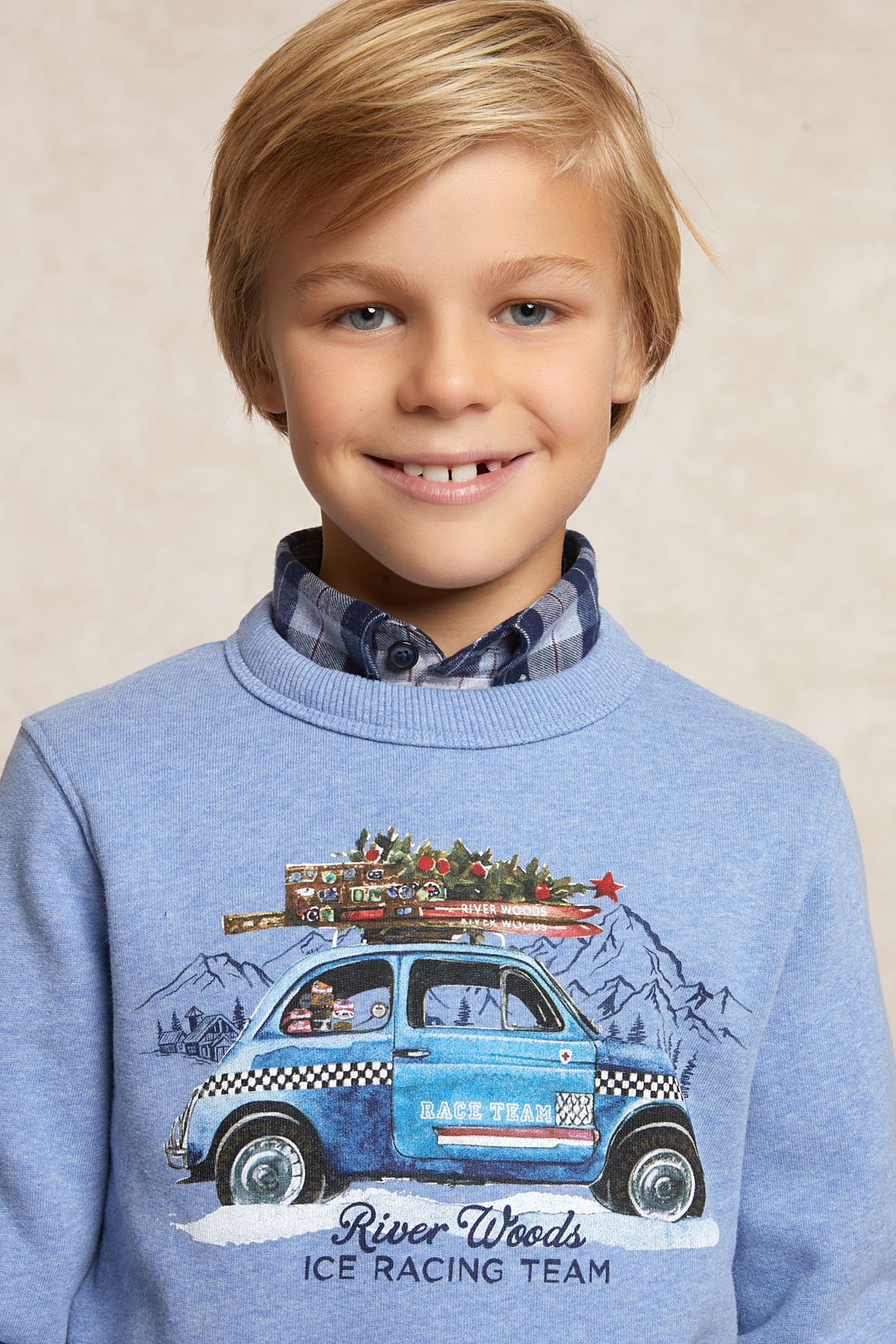 FANTASY FLEECE CREW NECK SWEATER DK GLACIER MIX BLUE 4