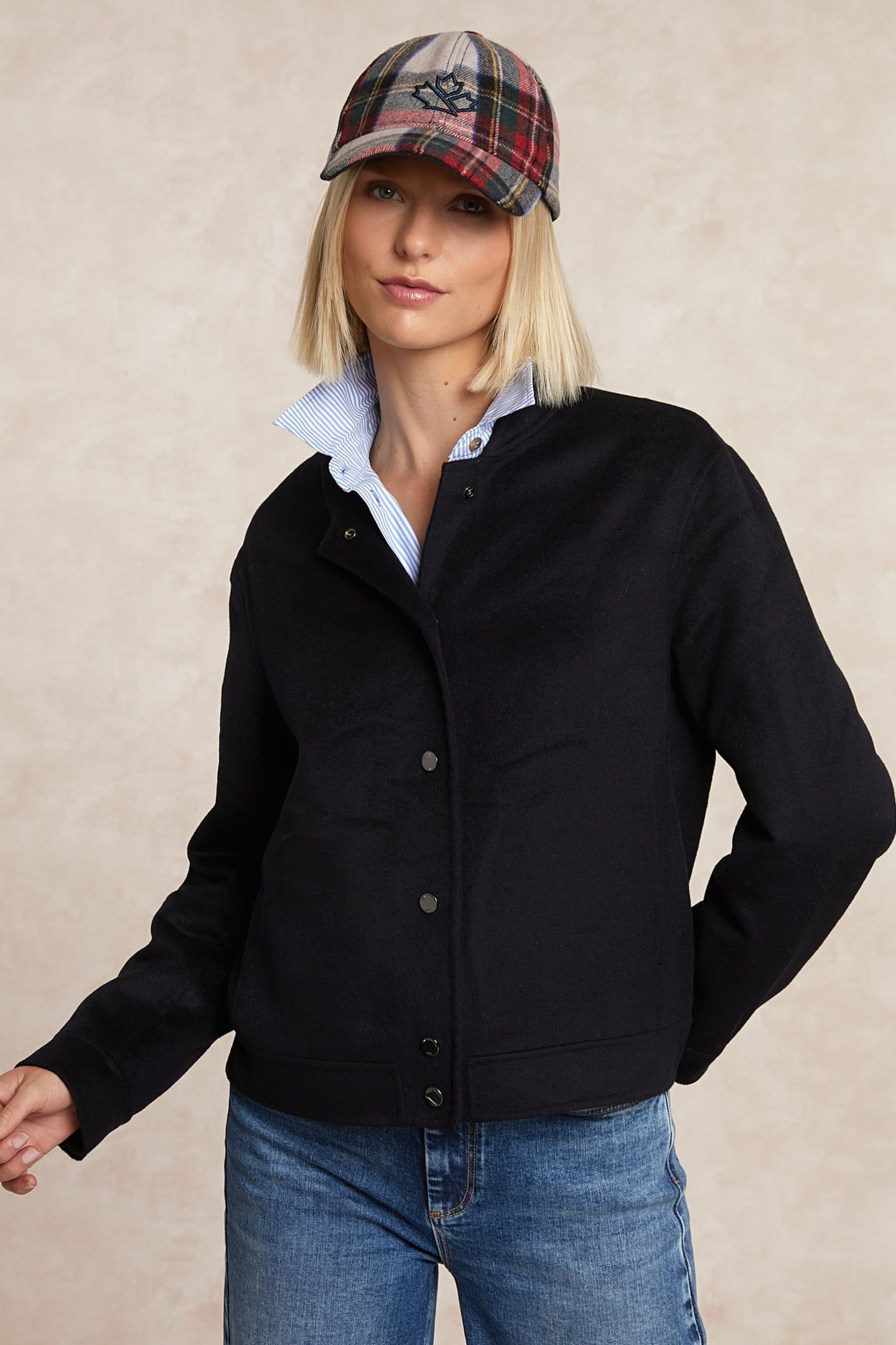 SHORT BOMBER WOOL JKT BLUE 1