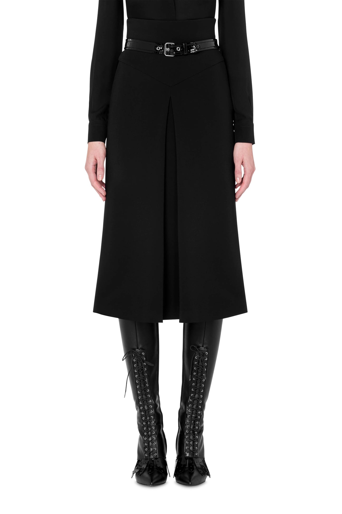 BONDAGE BUCKLE STRETCH CADY SKIRT BLACK 1