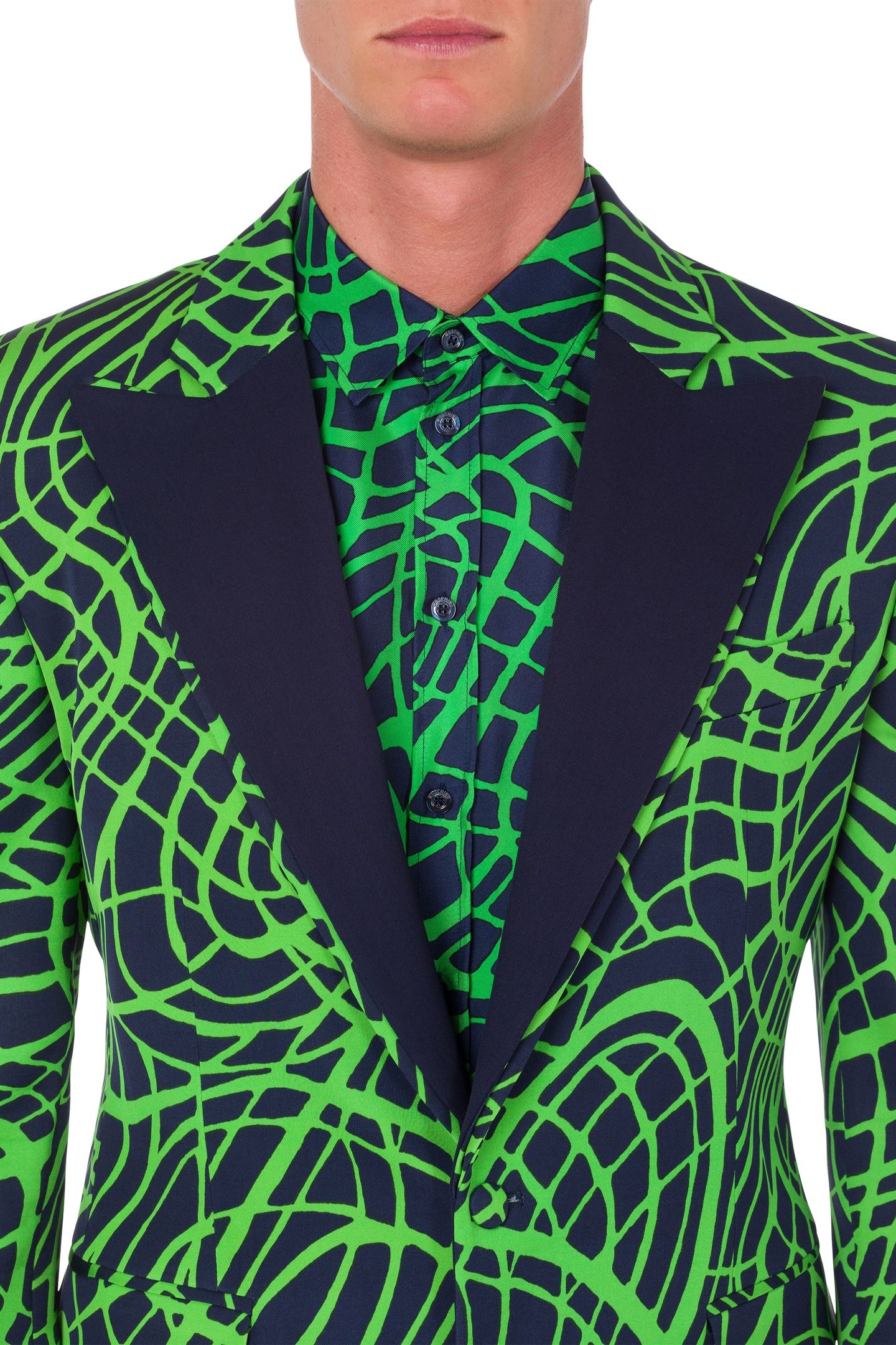 VISCOSE WOOL JACKET WAVE LINE PRINT BLUE 4