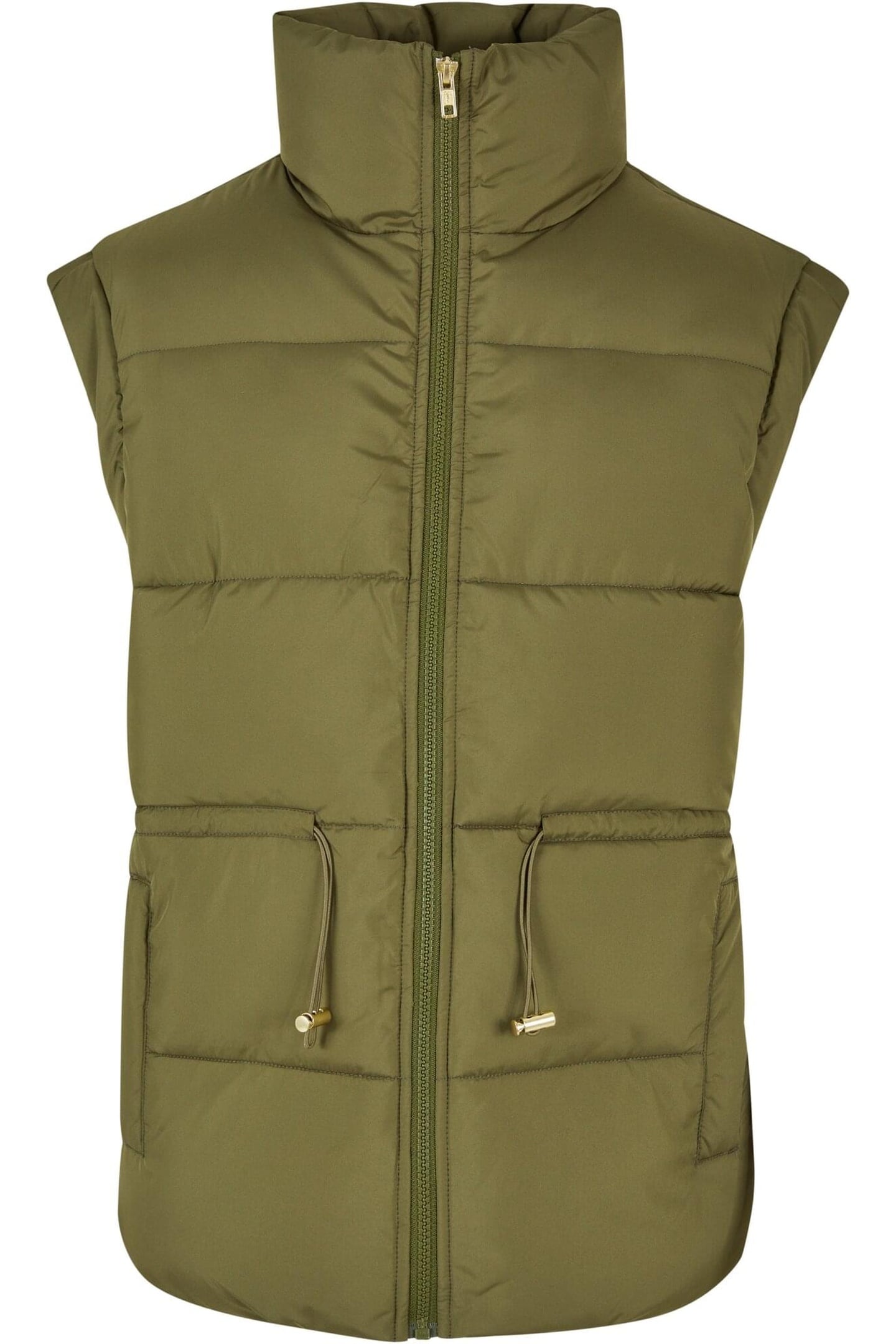 LADIES WAISTED PUFFER VEST OLIVE 4