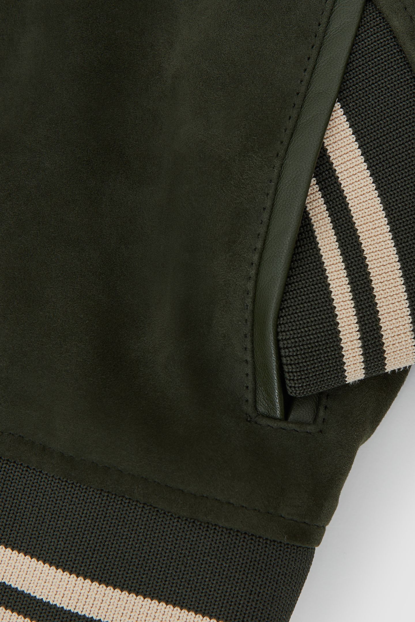 LS SUEDE STRIPE BOMBER JACKET FOREST GREEN 5