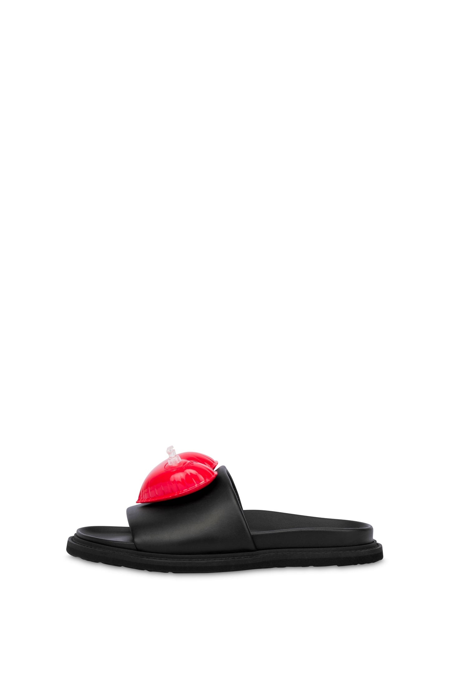 INFLATABLE HEART CALFSKIN FLAT SANDALS BLACK 1