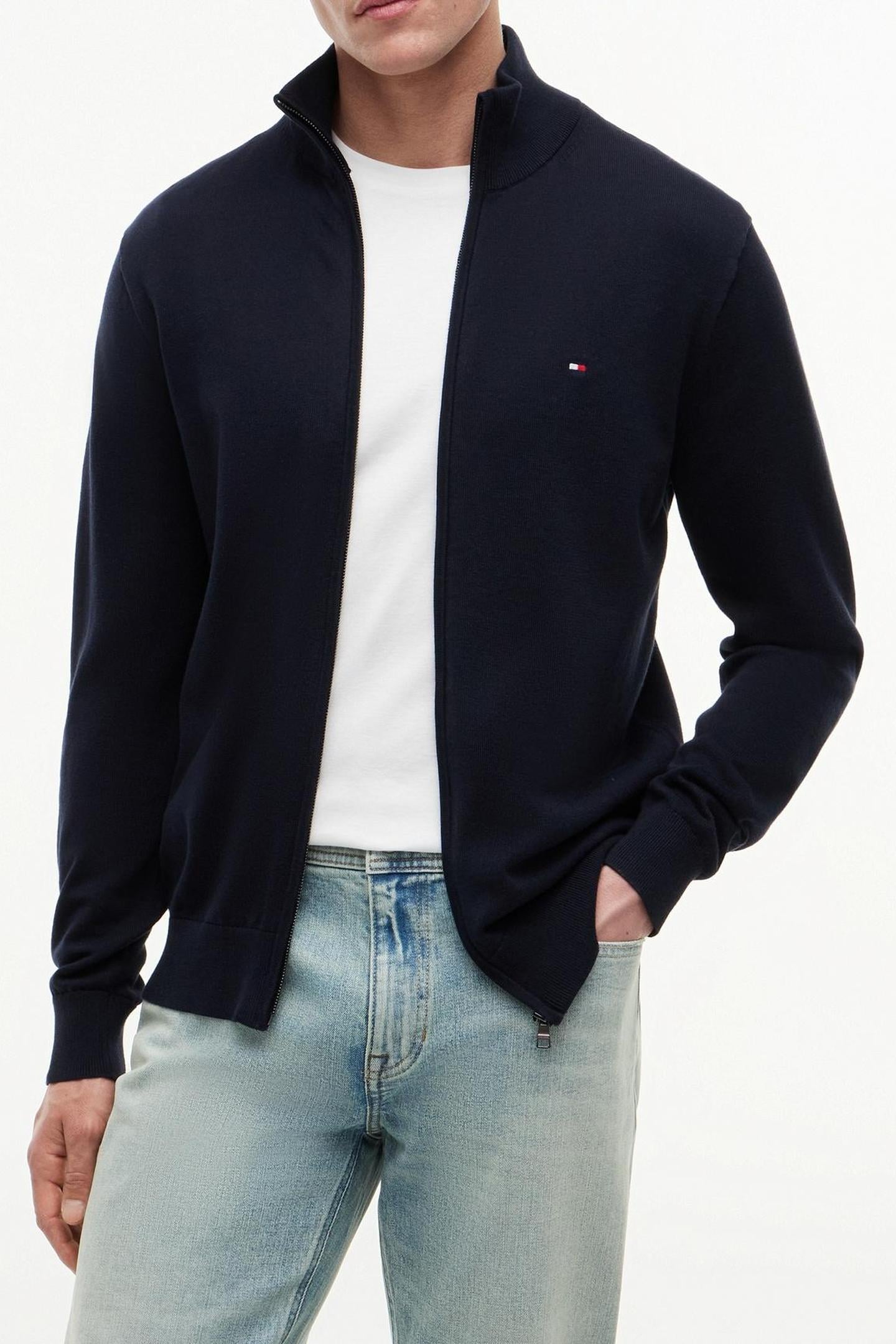 ESSENTIAL COTTON ZIP SWEATER NAVY BLUE/IVORY PETAL 2
