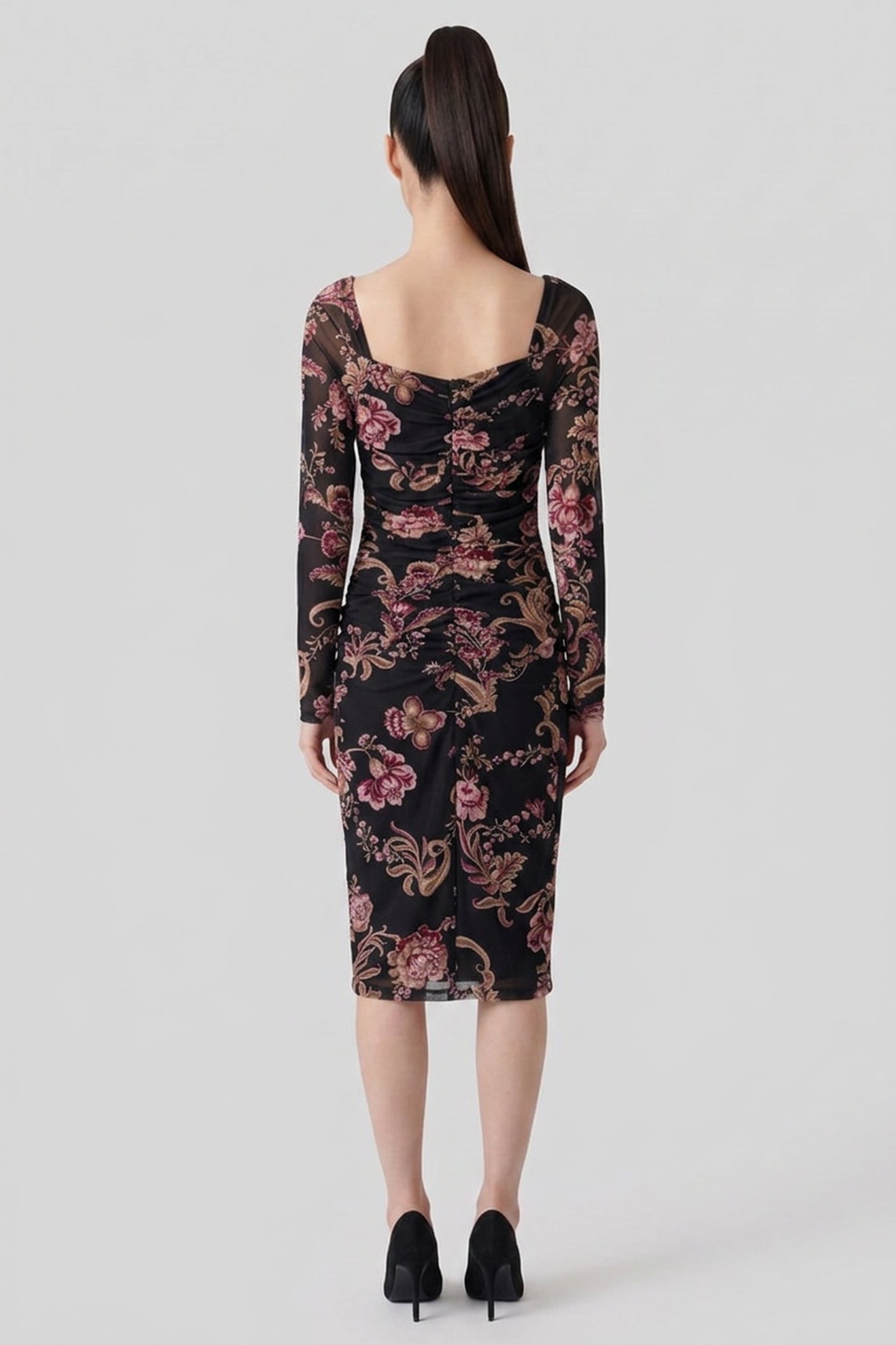 HOLLY LS DRAPEP DRES FLORAL PAISLEY BLACK 2