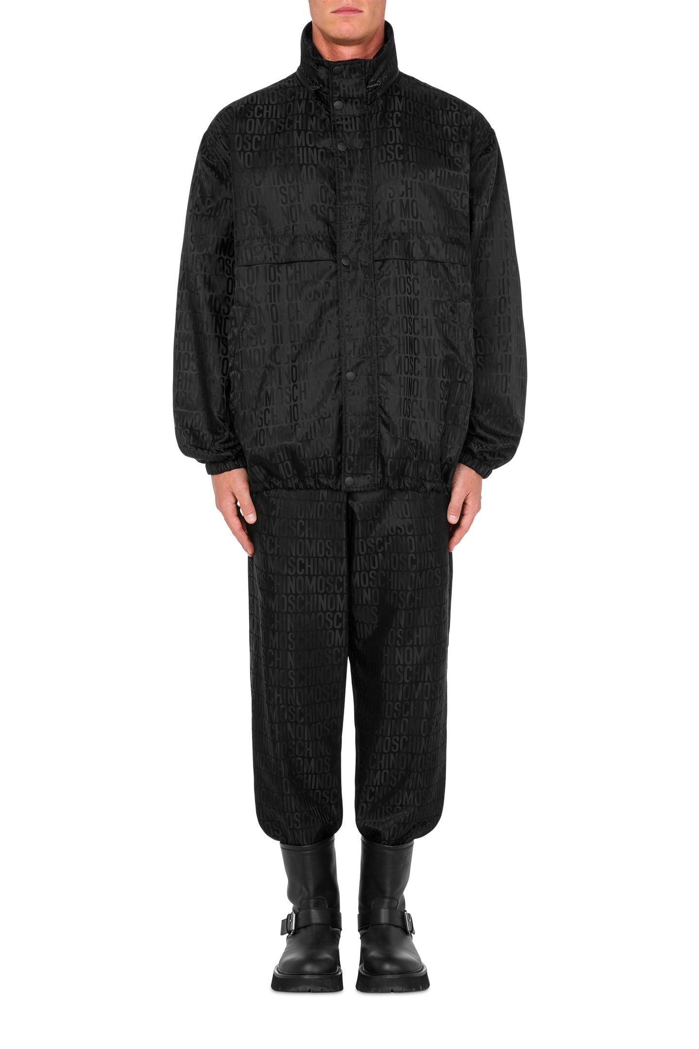 WINDBREAKER IN NYLON JACQUARD ALLOVER LOGO BLACK 1