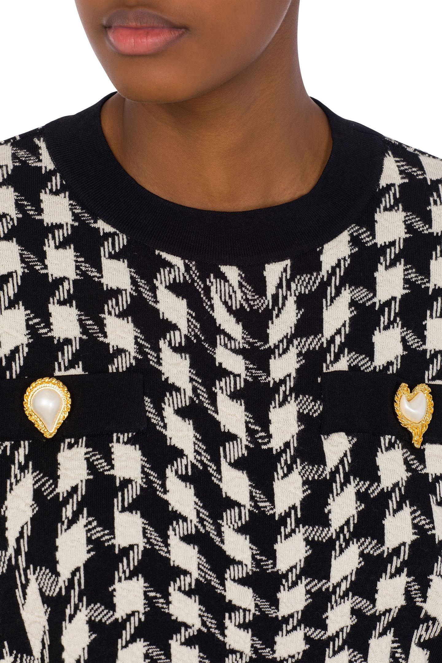 CROPPED PULLOVER IN MORPHED HOUNDSTOOTH STRETCH KNIT WHITE 4