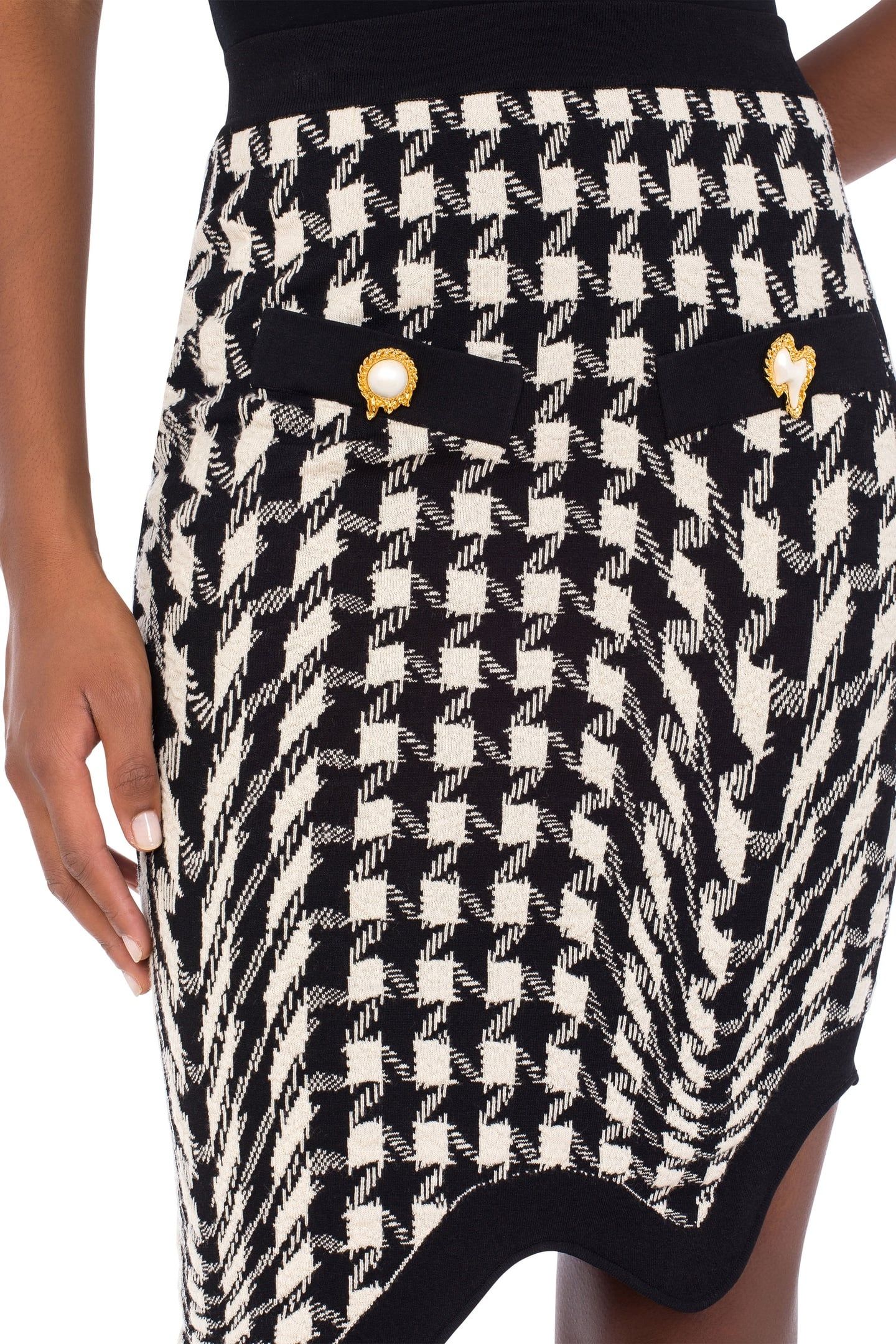 HOUNDSTOOTH PRINT WOOL SKIRT WHITE 4