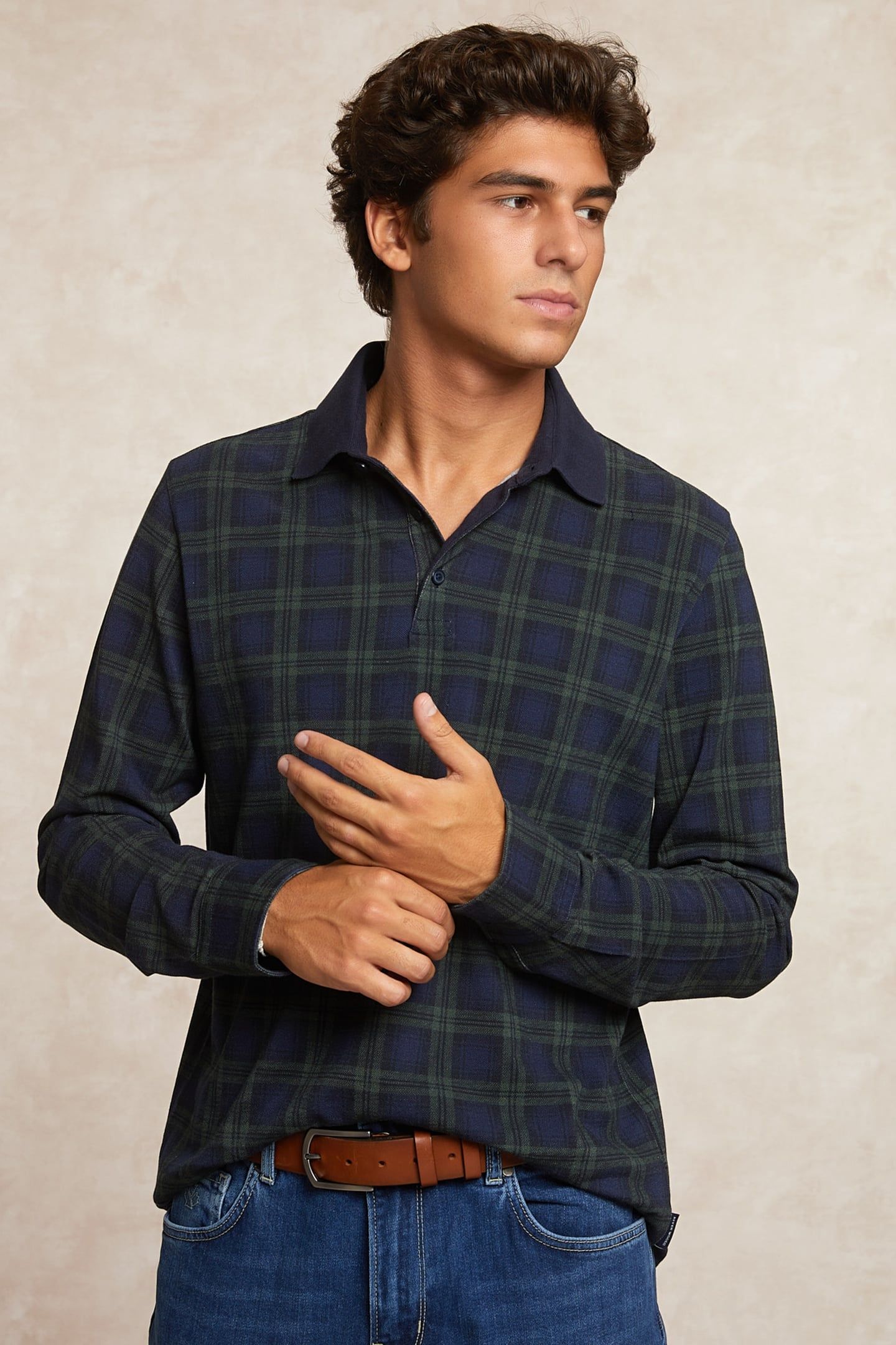 CUSTOM FIT COTTON CHECKED POLO ADMIRAL /BOTTLE BLUE 3