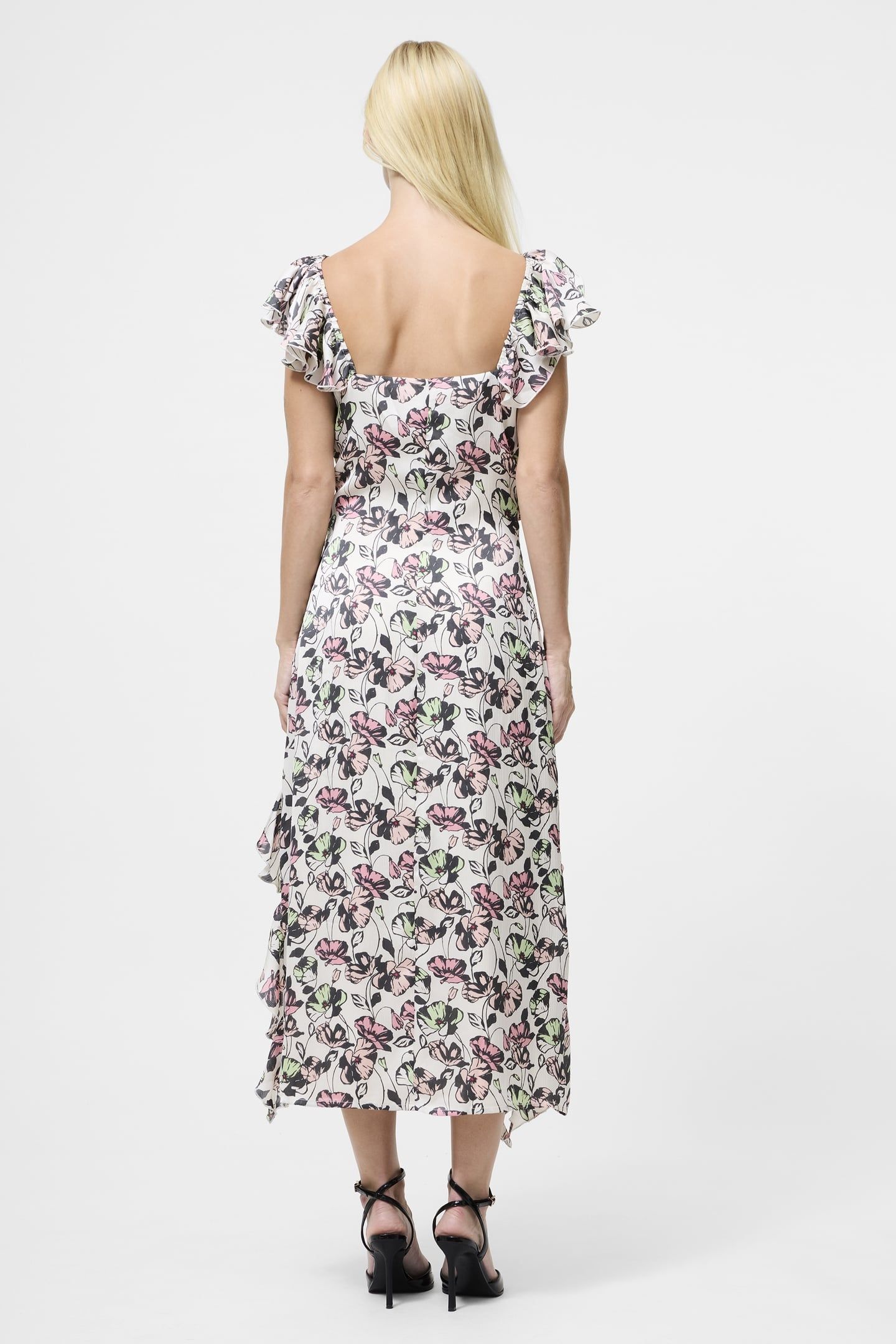 ELLIE KELSY RUFFLED SLIT DRESS CREAM MULTI 2