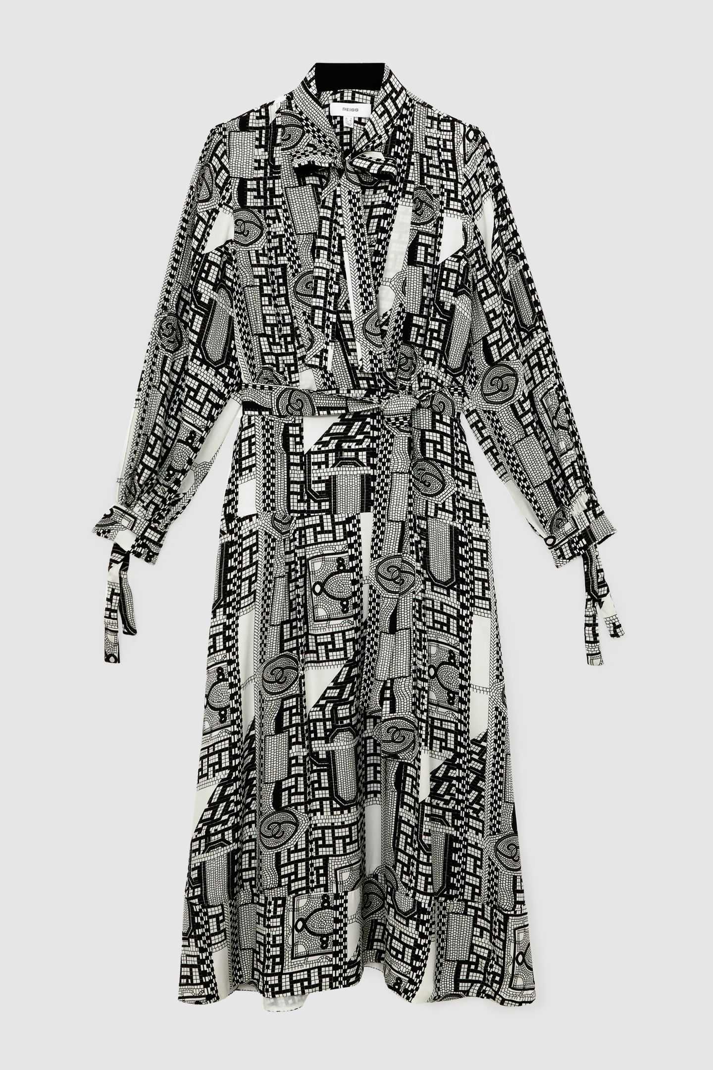 WRAP FRONT PRINTED DRAPE DRESS BLACK/IVORY 4
