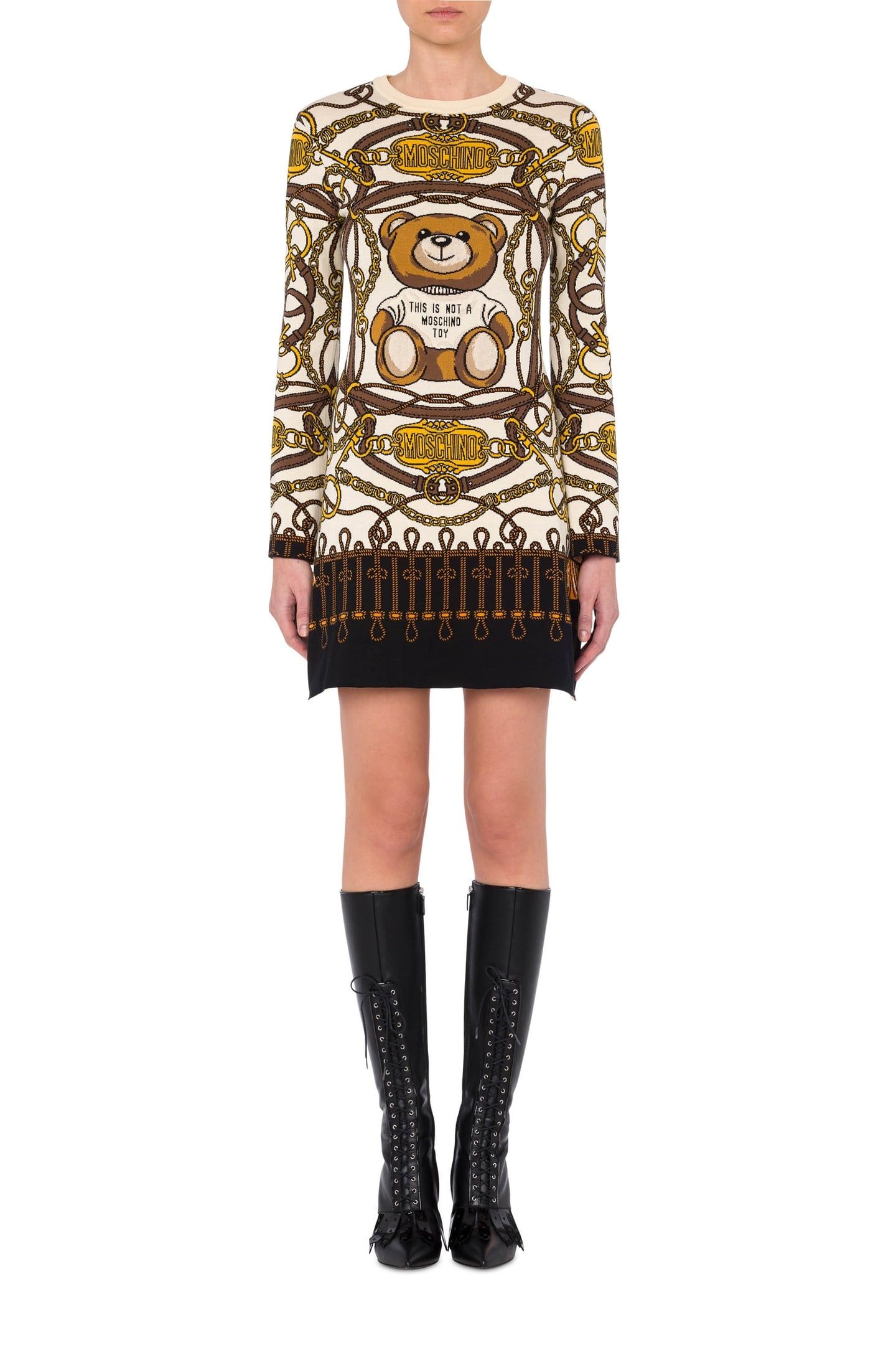 MILITARY TEDDY SCARF KNIT DRESS BLACK 1