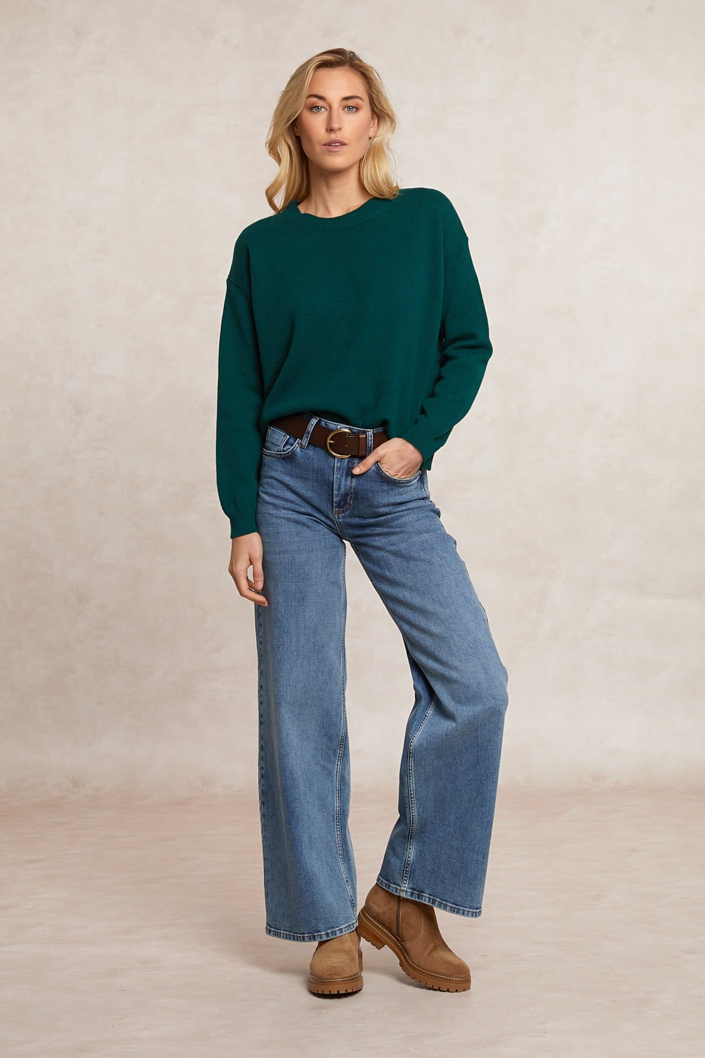 LAMBSWOOLEN CREW NECK SWEATER GREEN 1