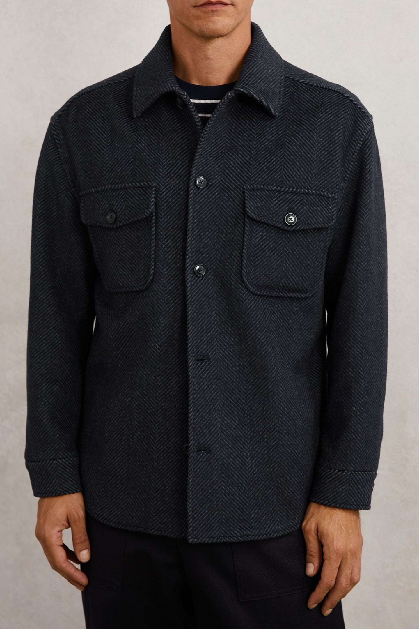 LS HERRINGBONE TWIN POCKET OVERSHIRT NAVY 1