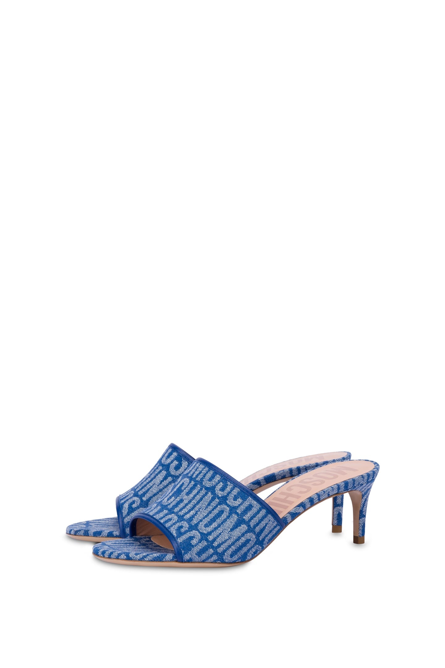 ALLOVER LOGO DENIM HEELED SANDALS BLUE 2