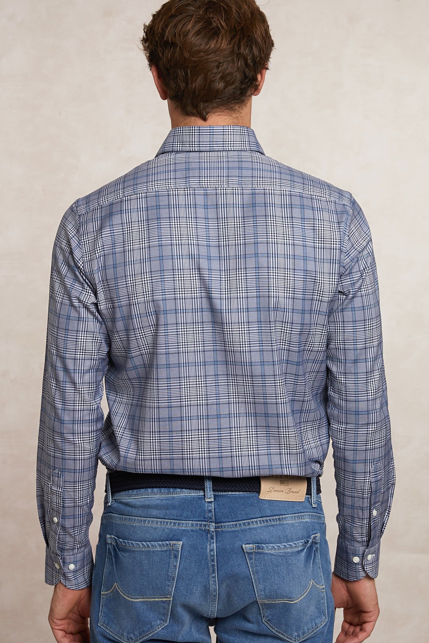 CUSTOM FIT COTTON CHECKED SHIRT BLUE/GREY 2