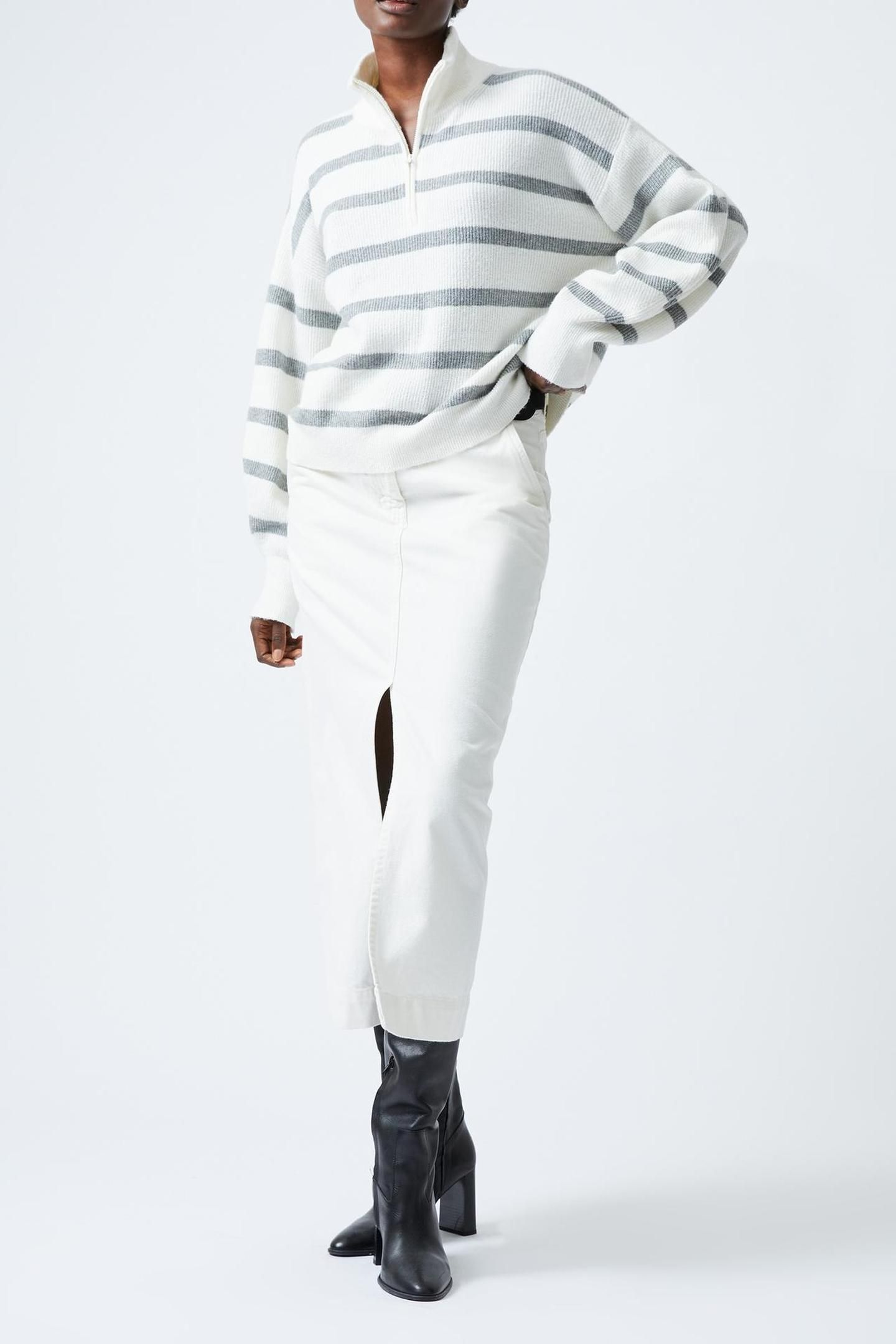 VHARI HALF KNIT JUMPER SU WHITE/MID GREY ME 1