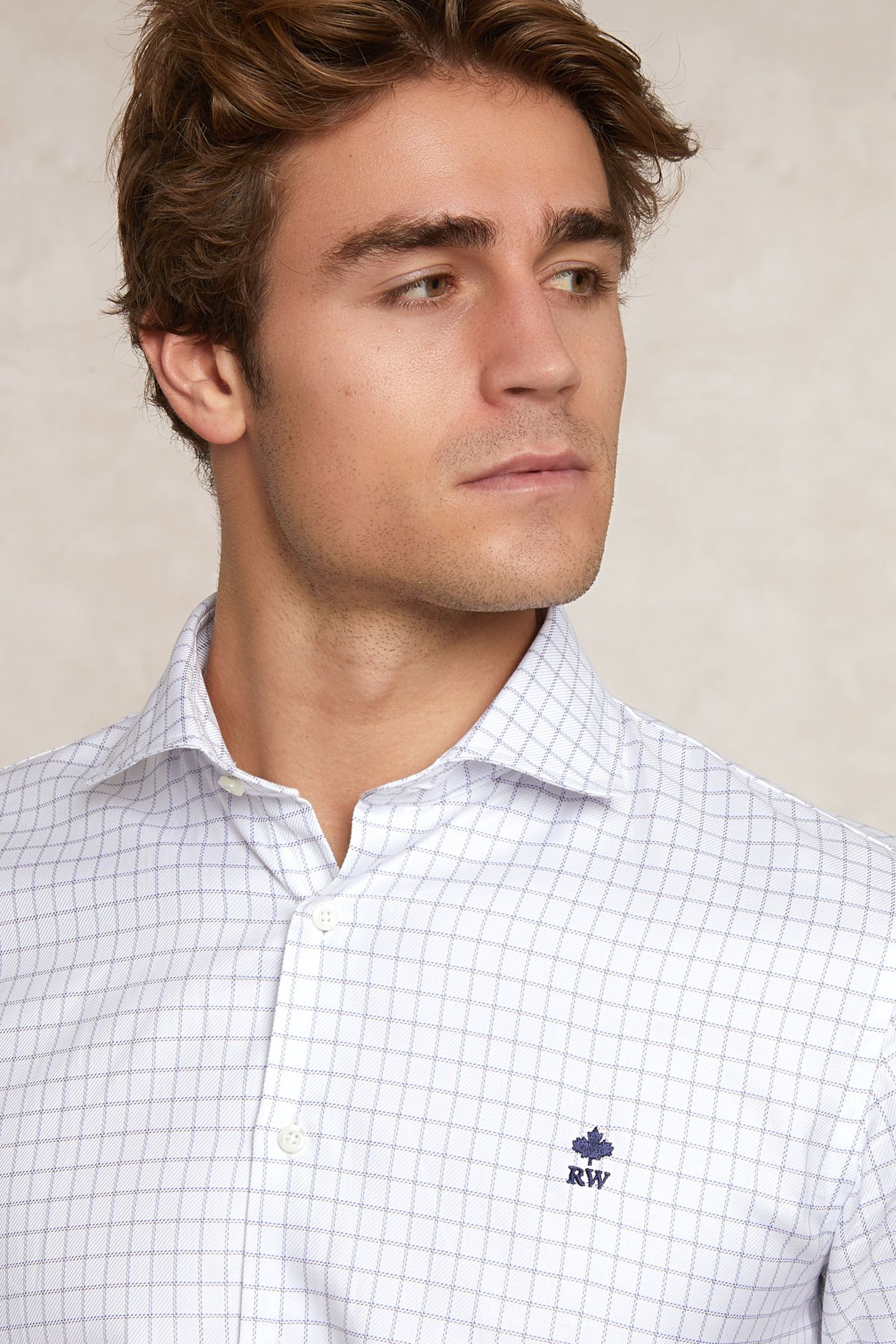 CUSTOM FIT COTTON CHECKED SHIRT WHITE 3