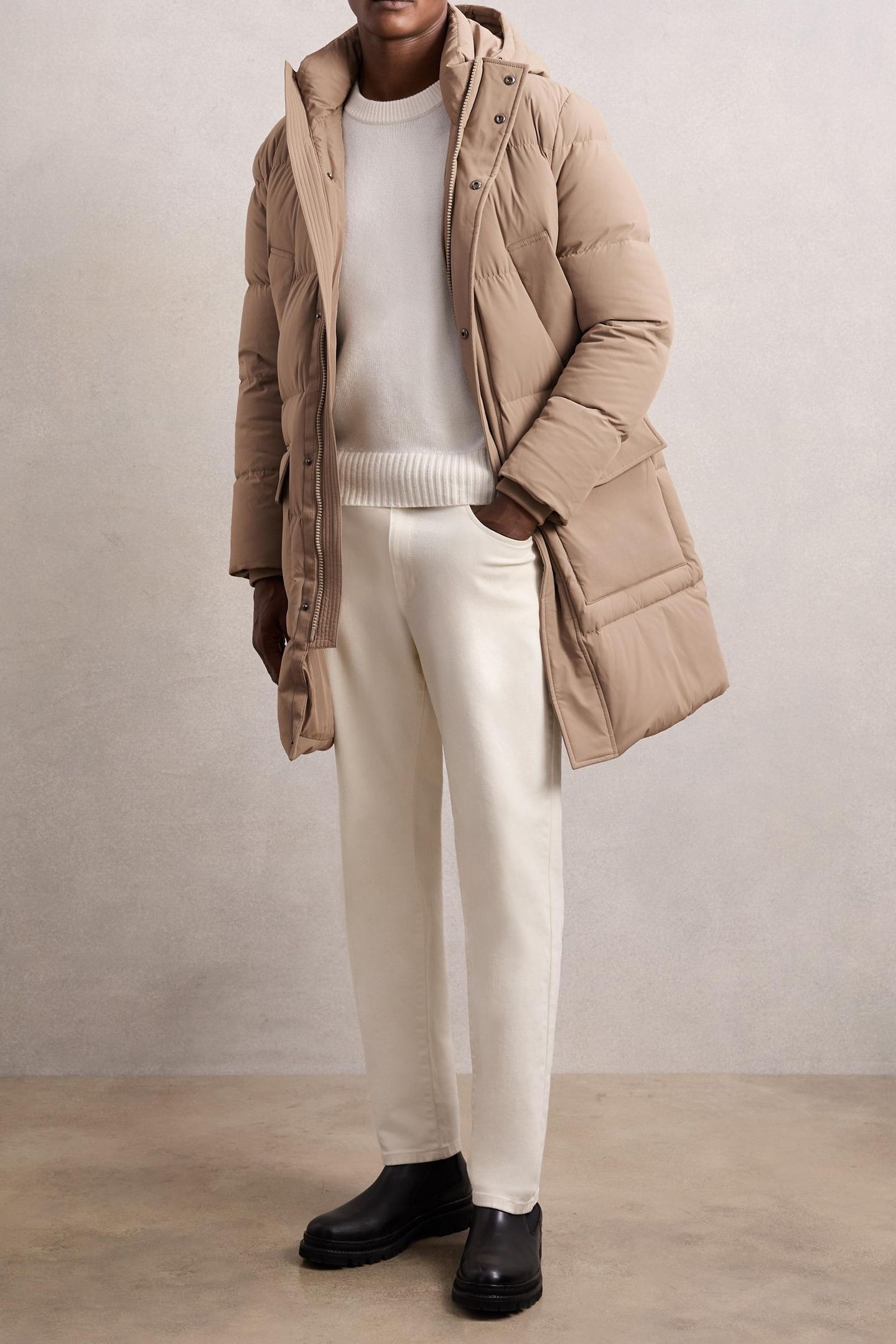 LS LONGLINE QUILTED ZIP THROUGH PUFFER JACKET LIGHT CAMEL BR 3
