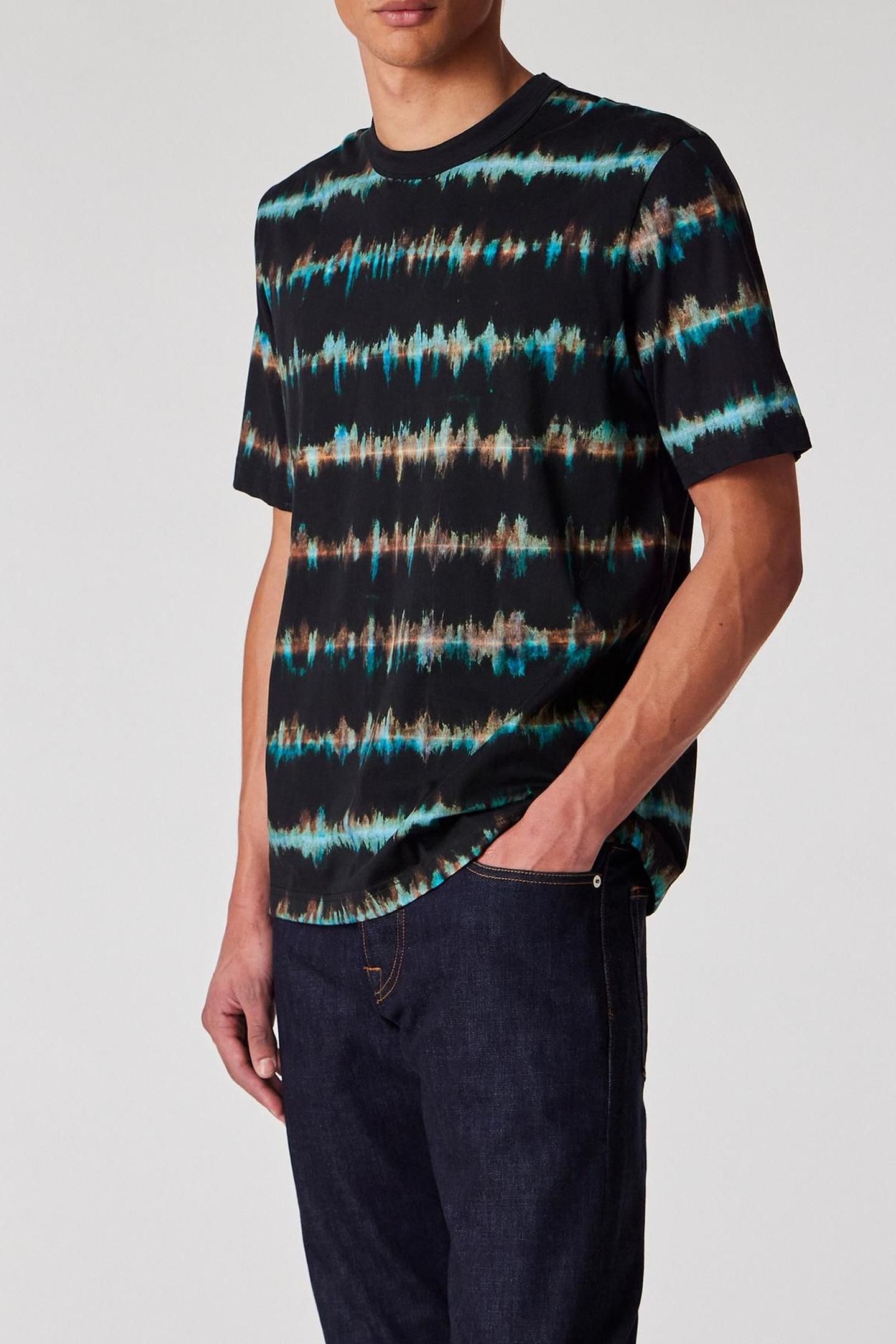 MENS REG FIT SS T SHIRT SHIBORI STRIPE BLACK 1