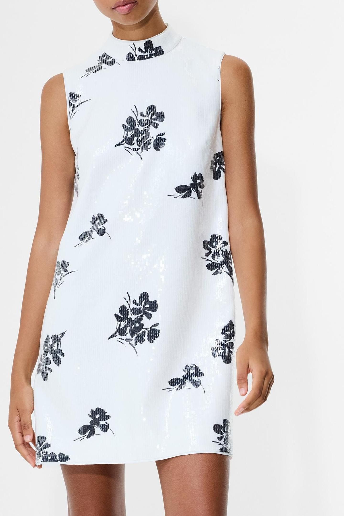 MADELINE SEQUIN SLVLSS DRESS WHITE/BLACK 2
