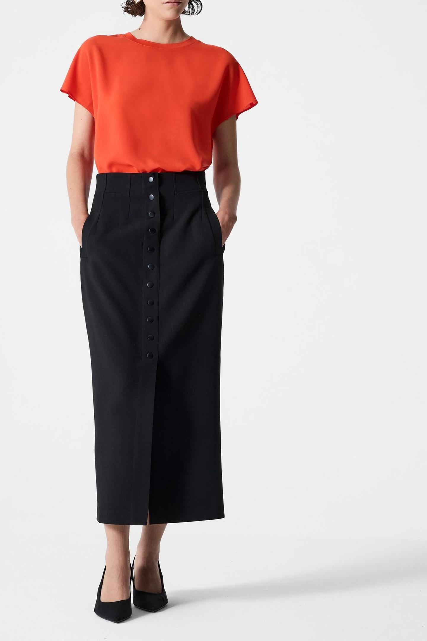CREPE LIGHT CREW NECK TOP FLAME ORANGE FLAME ORANGE 2