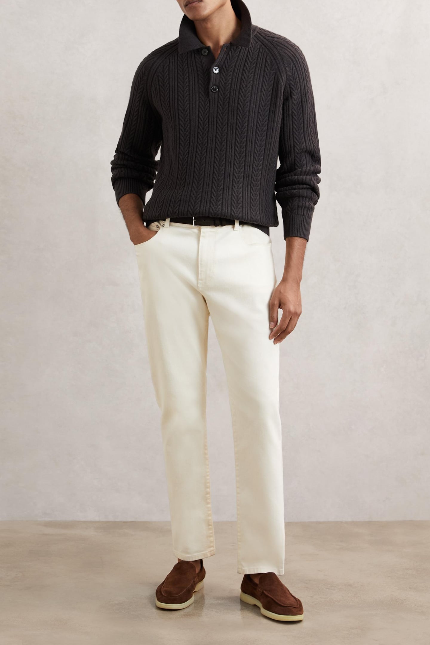 LS HALF BUTTON CABLE JUMPER CHOCOLATE BROWN 3