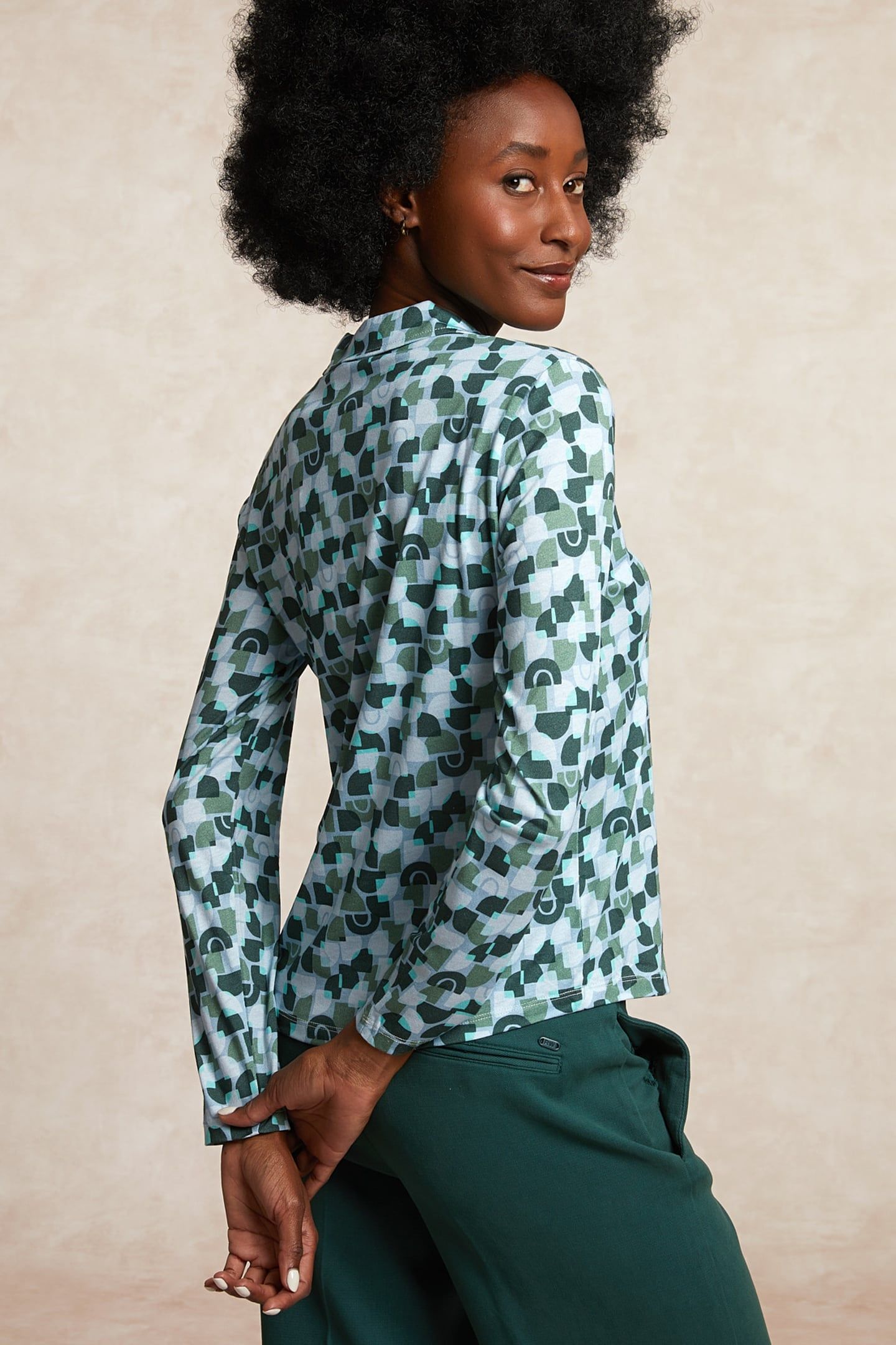 JERSEY FANTASY V-NECK BLOUSE BLUE 2