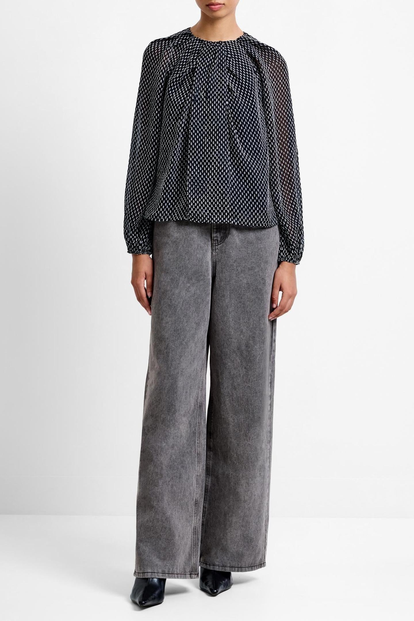 STACEY DOBBY TWIST TOP BLACK/LINEN WHITE 1