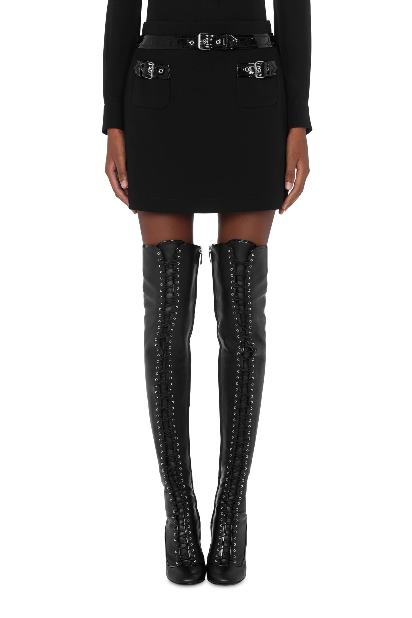 BONDAGE BUCKLE STRETCH CADY MINISKIRT BLACK 1
