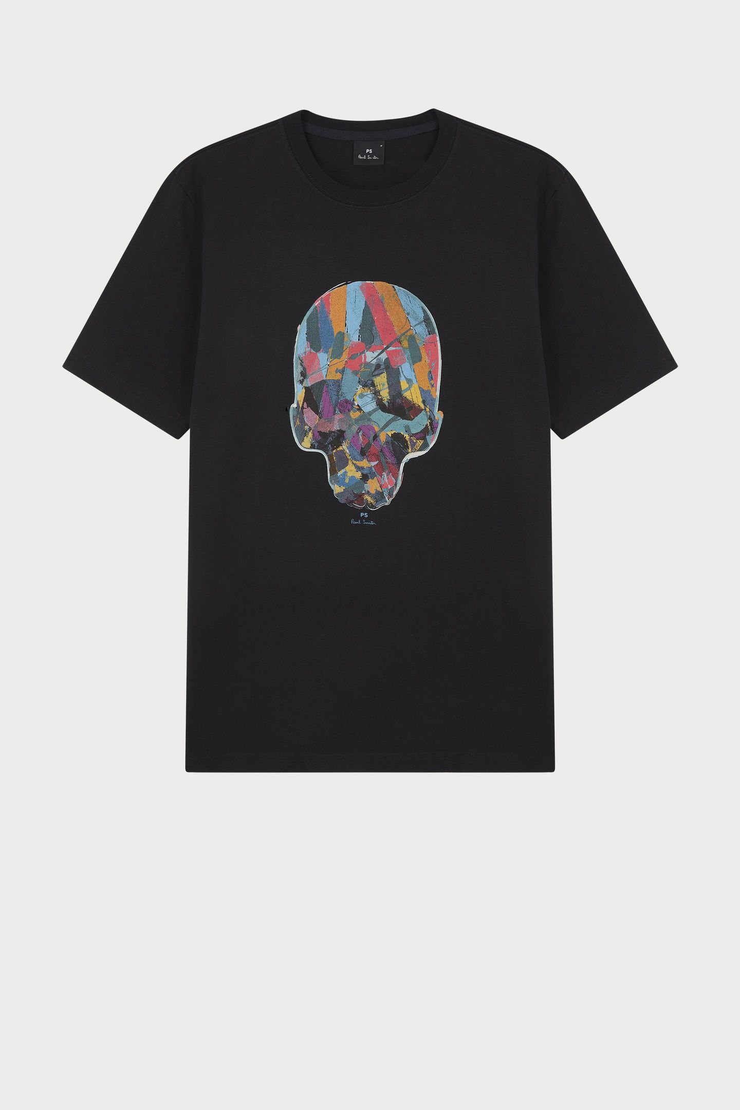 MENS REG FIT SS T SHIRT MULTI COL SKULL BLACK 5