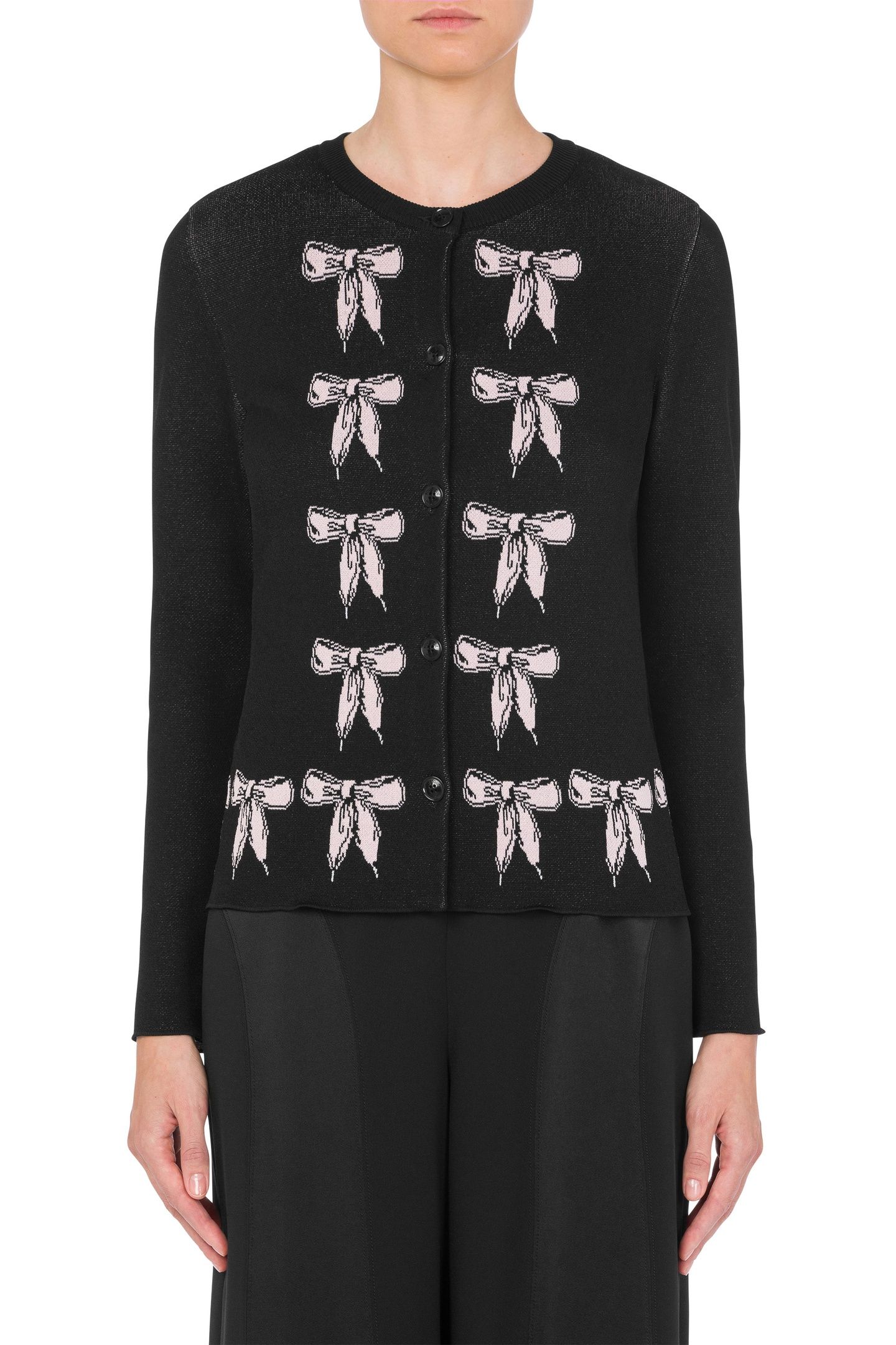 BOW LACES STRETCH KNIT CARDIGAN BLACK 1