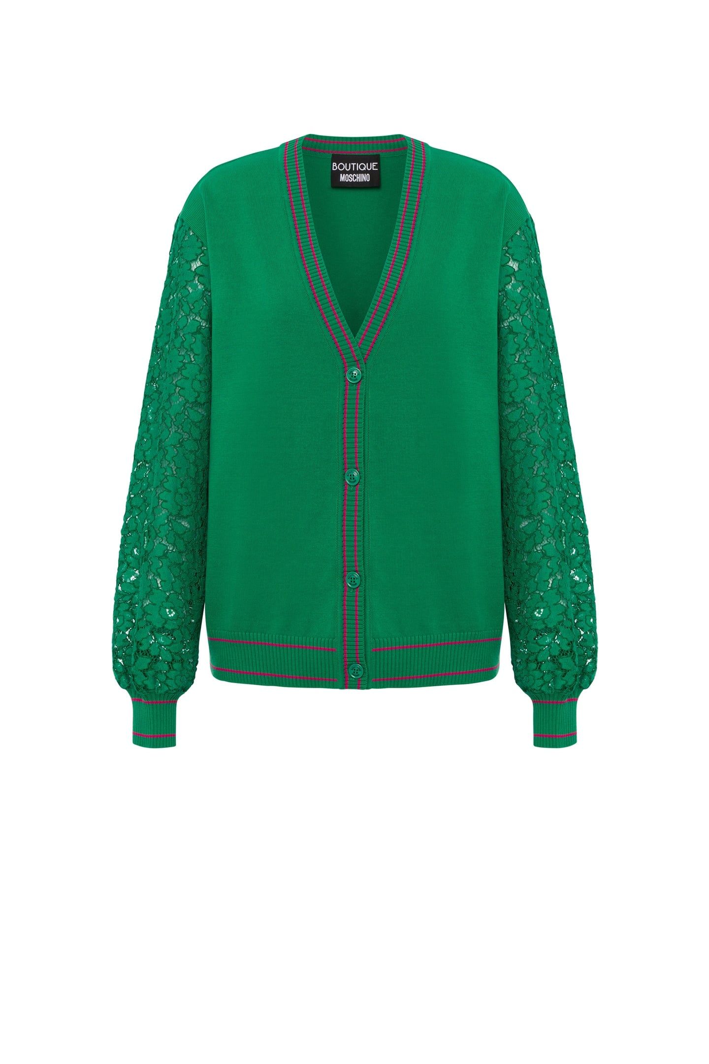 STRETCH CARDIGAN WITH LACE SLEEVES GREEN 3