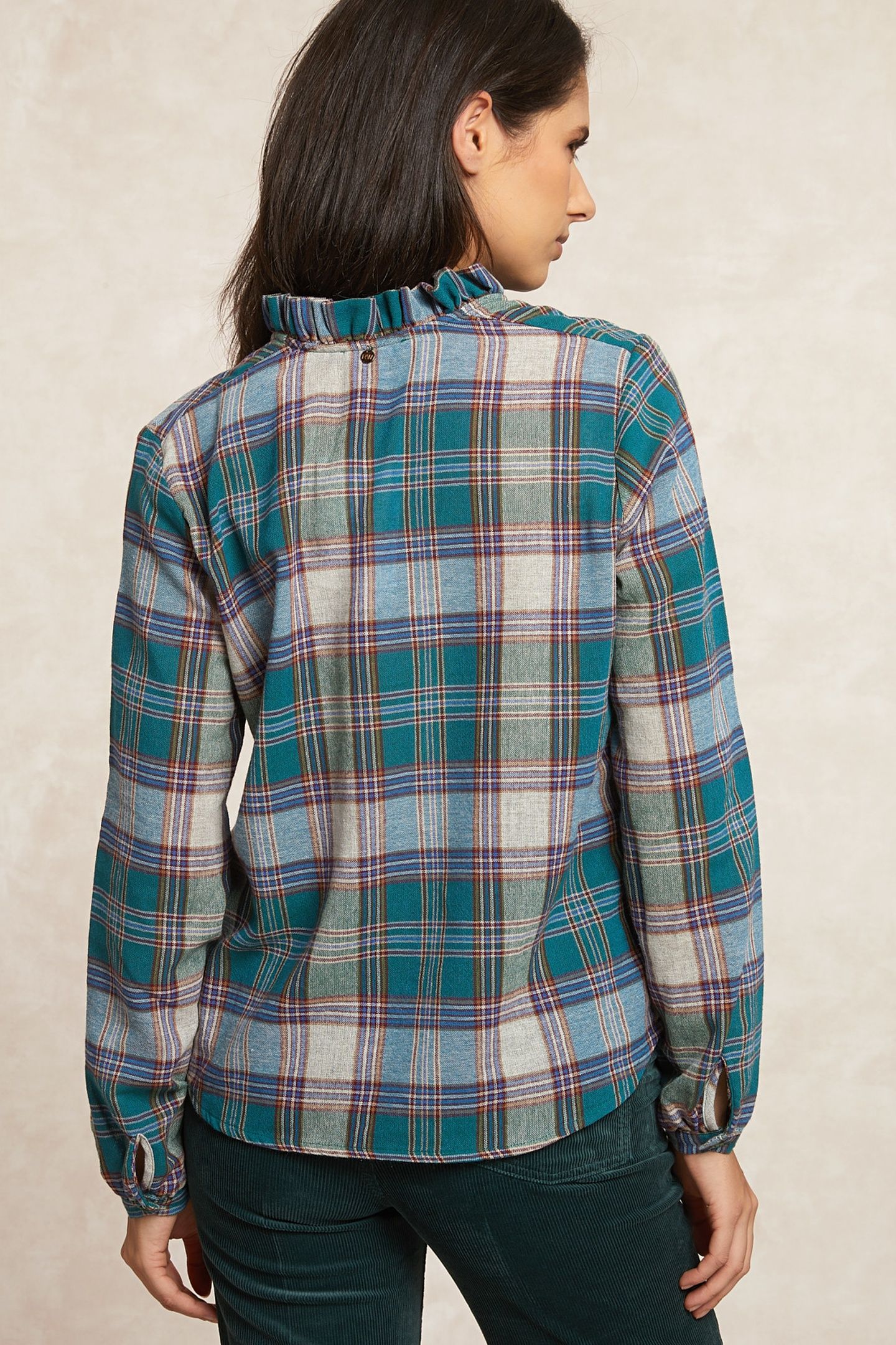 CHECKED BLOUSE BALLOON SLEEVES GREEN 2