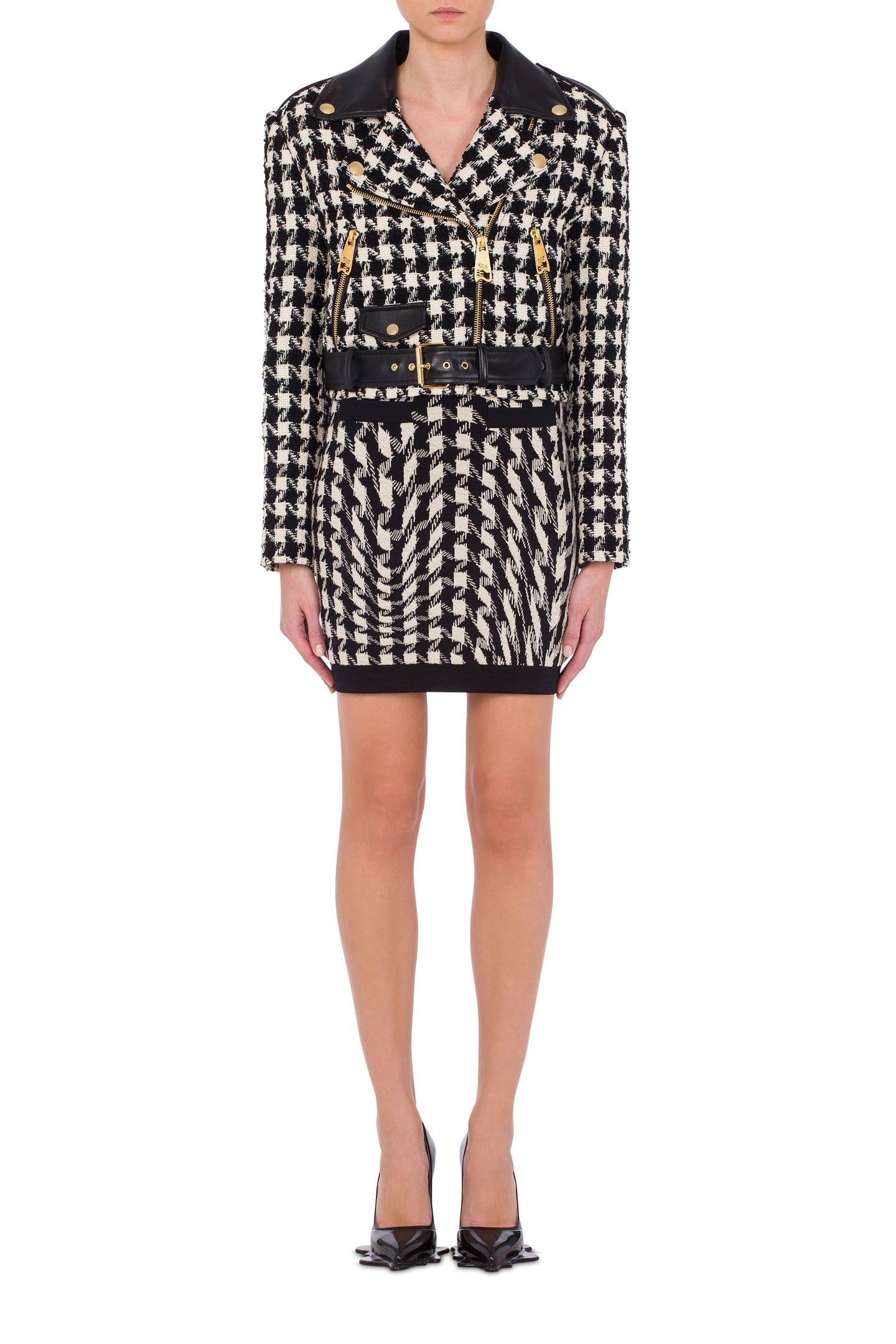 BOUCLÉ HOUNDSTOOTH BIKER WHITE 1