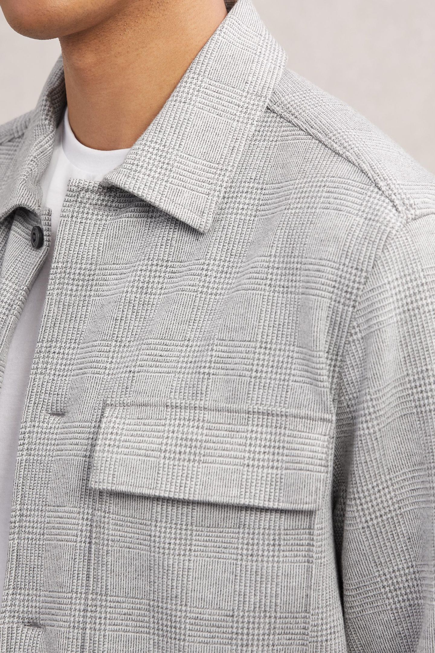 LS JERSEY CHECK TWIN POCKET OVERSHIRT SOFT GREY 7