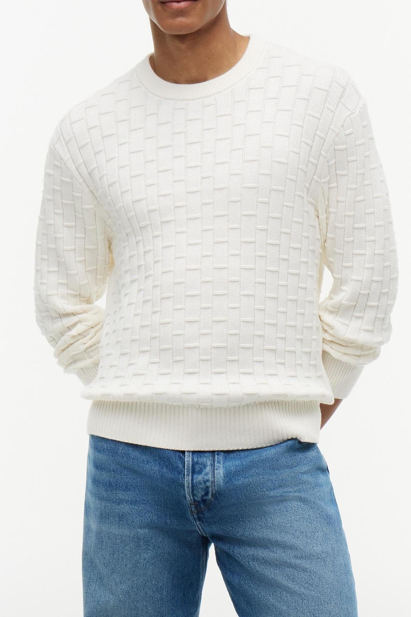 MOCK CABLE CREW NECK IVORY PETAL 1