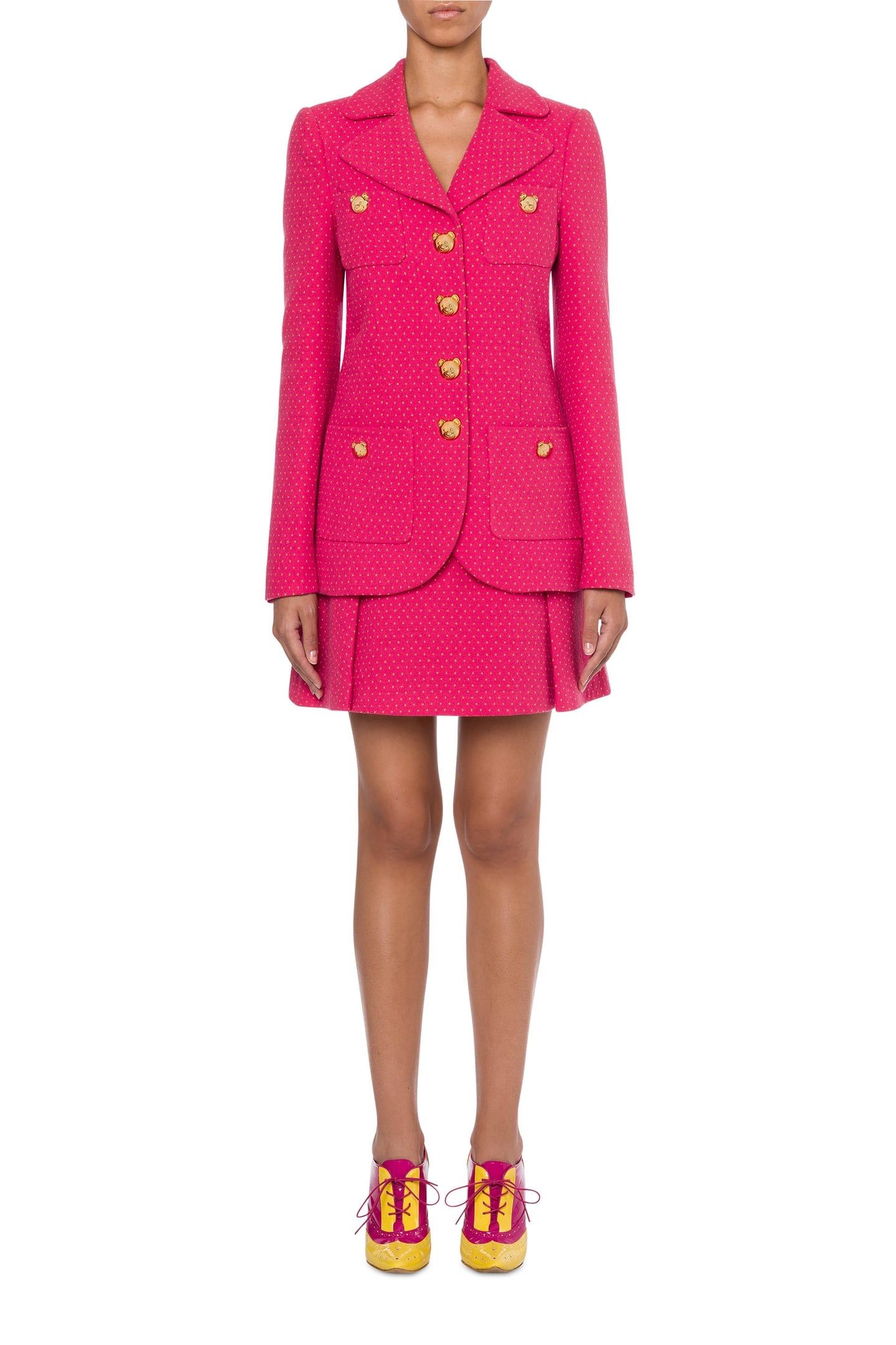 POLKA DOTS JACQUARD JACKET TEDDY BUTTONS PINK 1