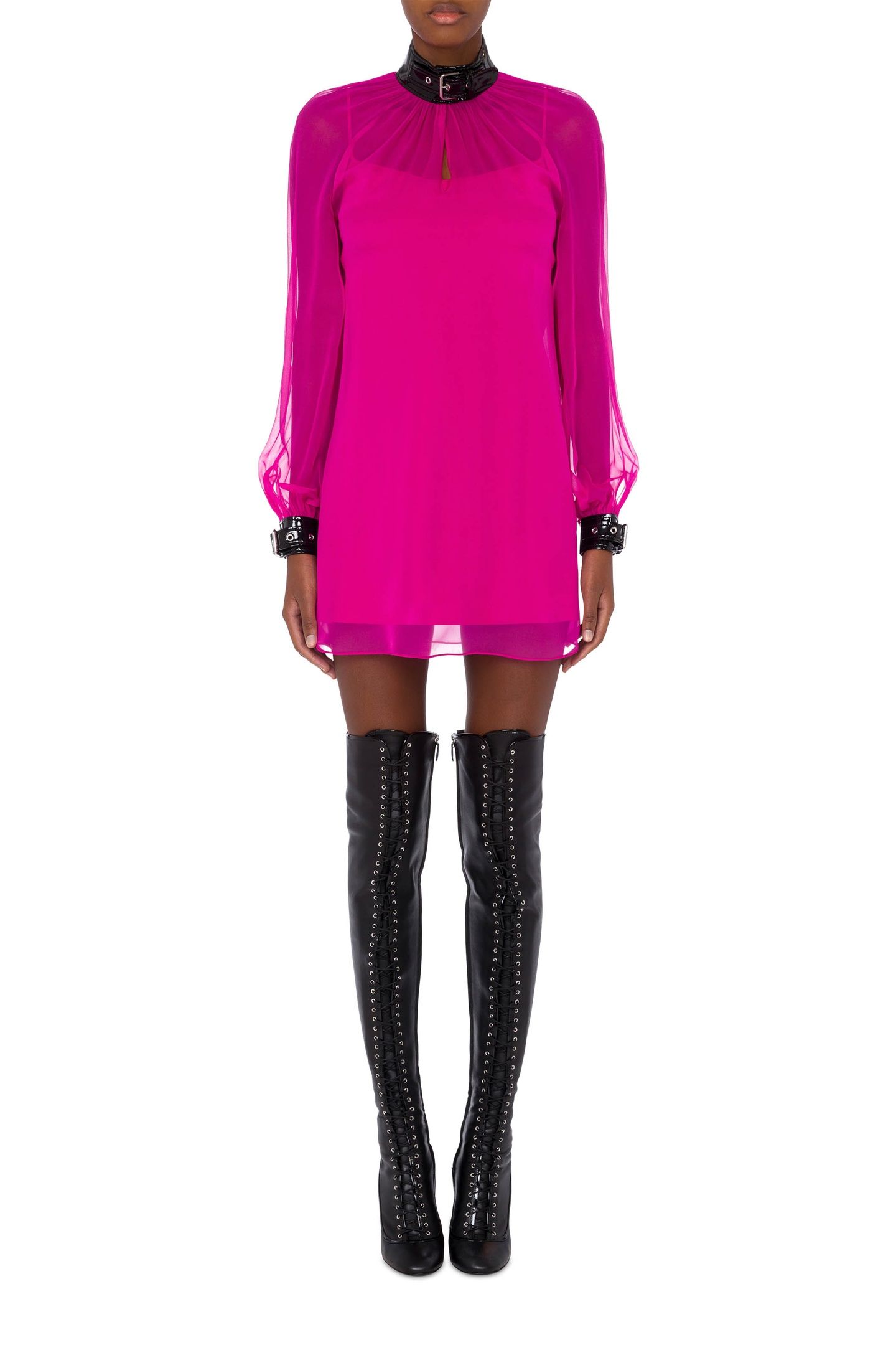 SILK CHIFFON BONDAGE BUCKLE DRESS PINK 1